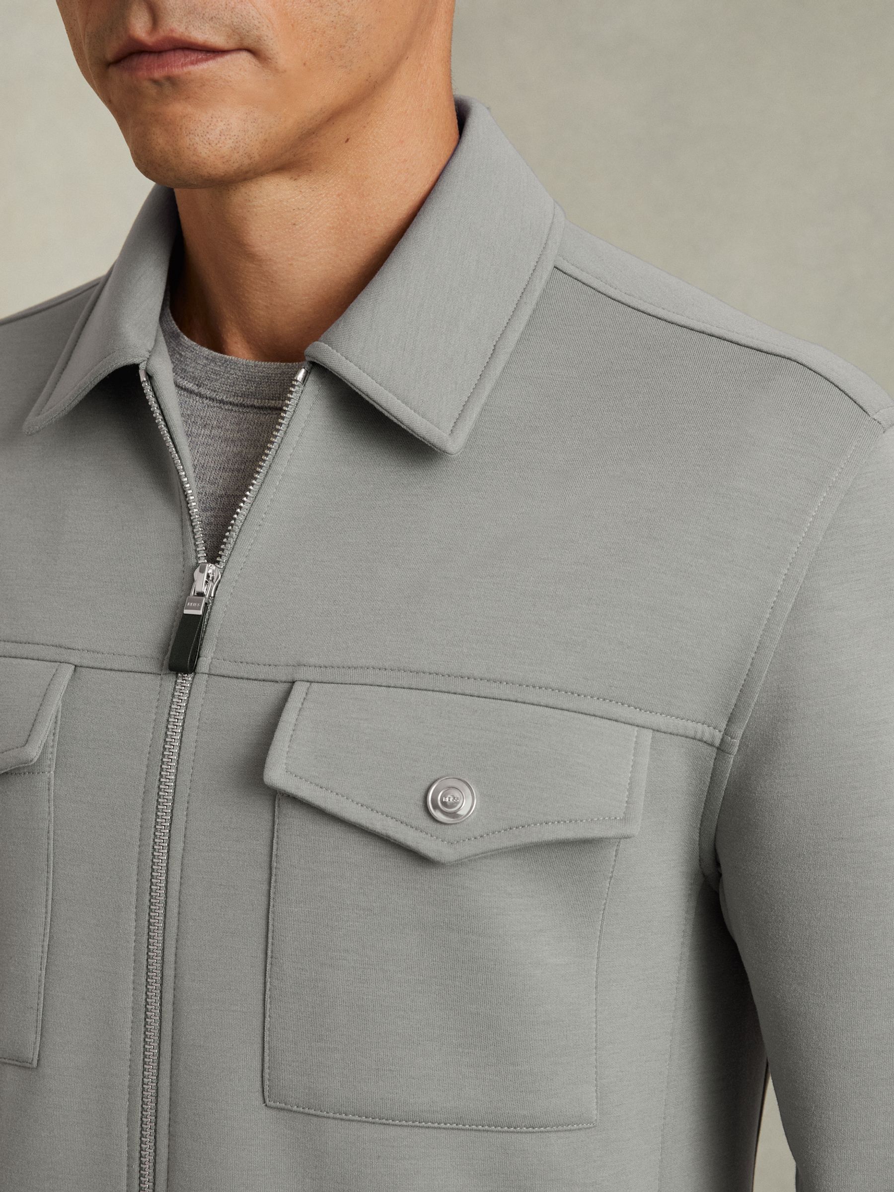 Interlock Jersey Zip-Through Overshirt in Flint Grey - Image 4 of 6
