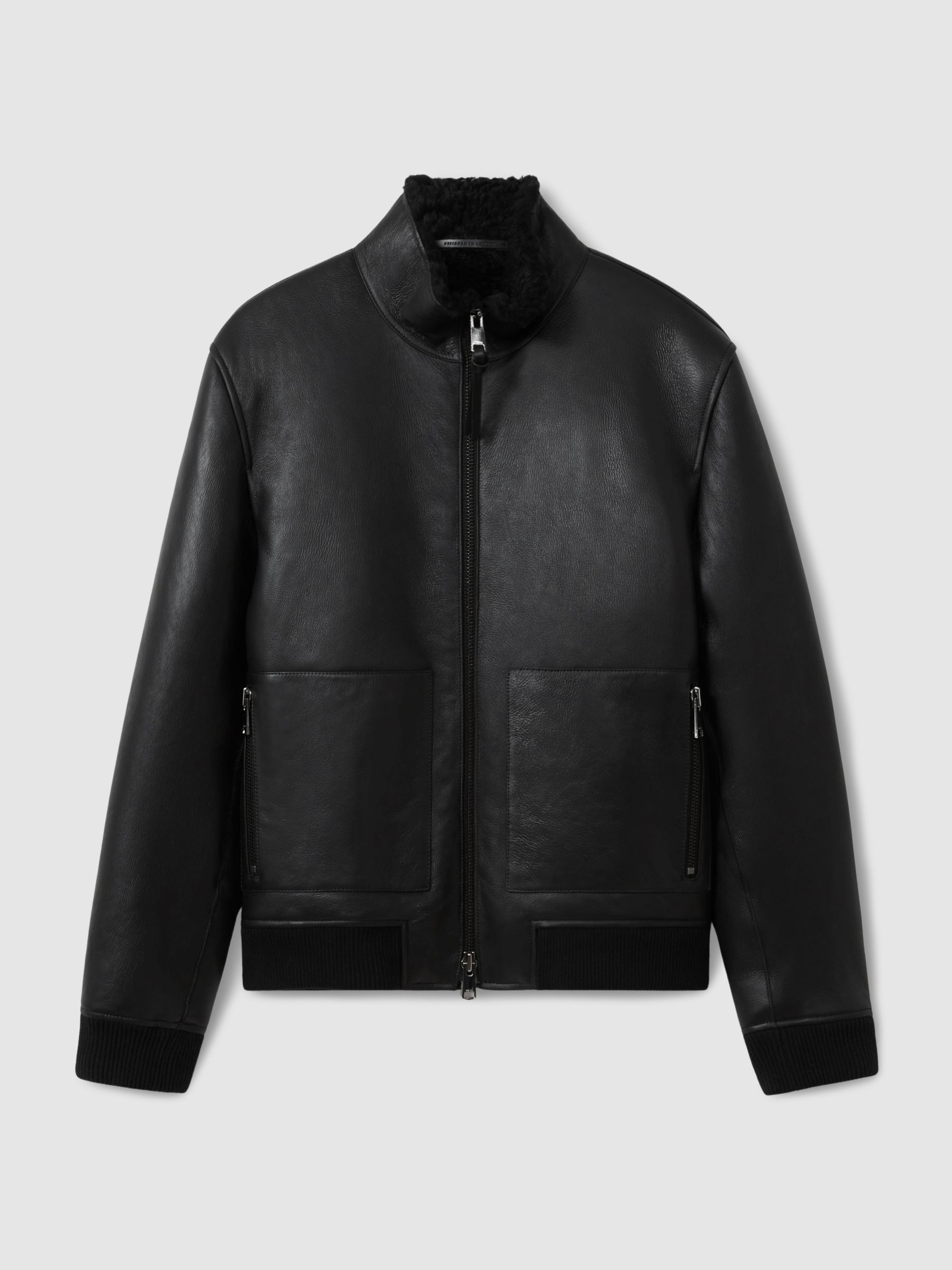 Shearling Lined Leather Jacket in Black - Image 2 of 6