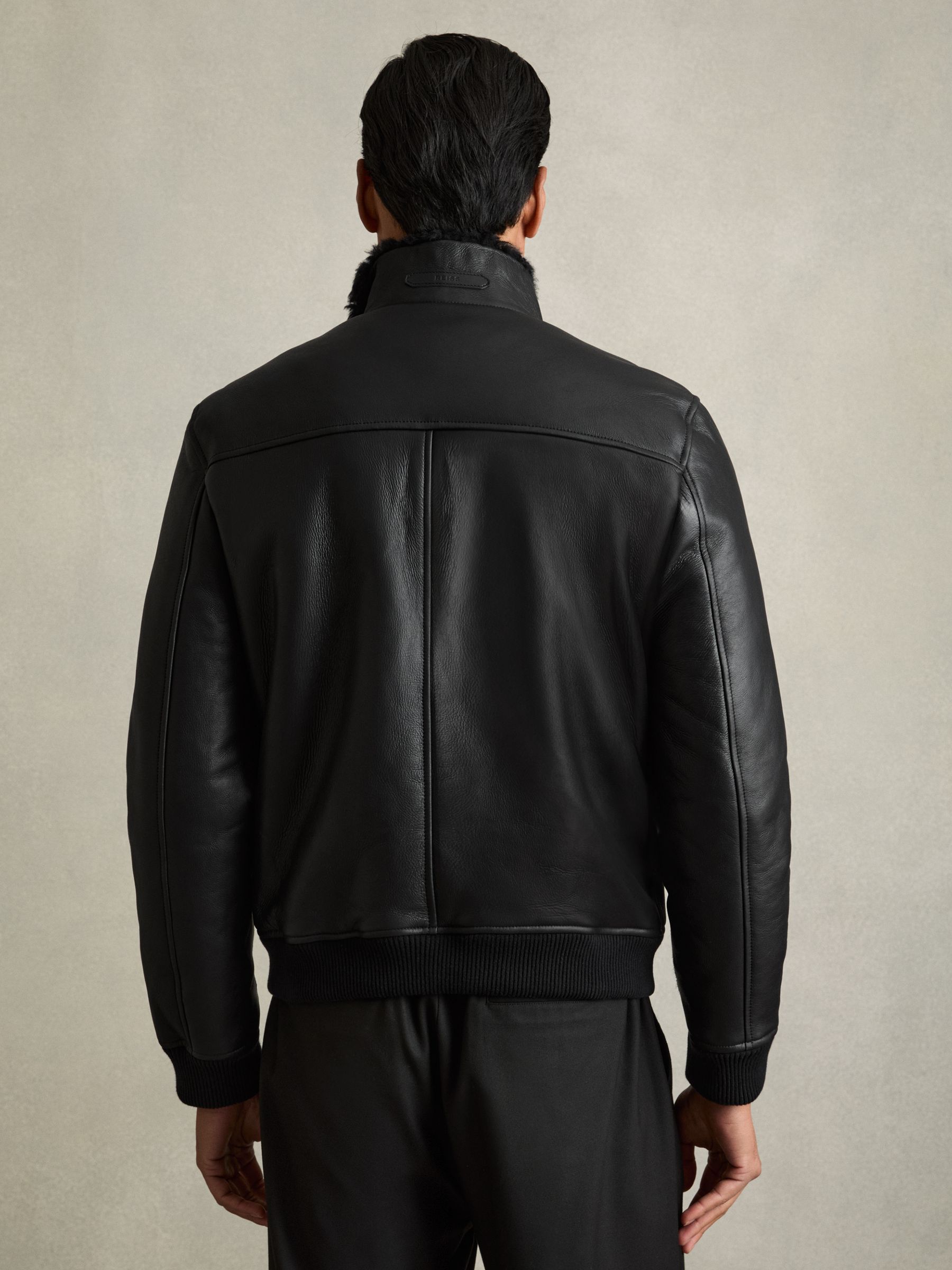 Shearling Lined Leather Jacket in Black - Image 5 of 6
