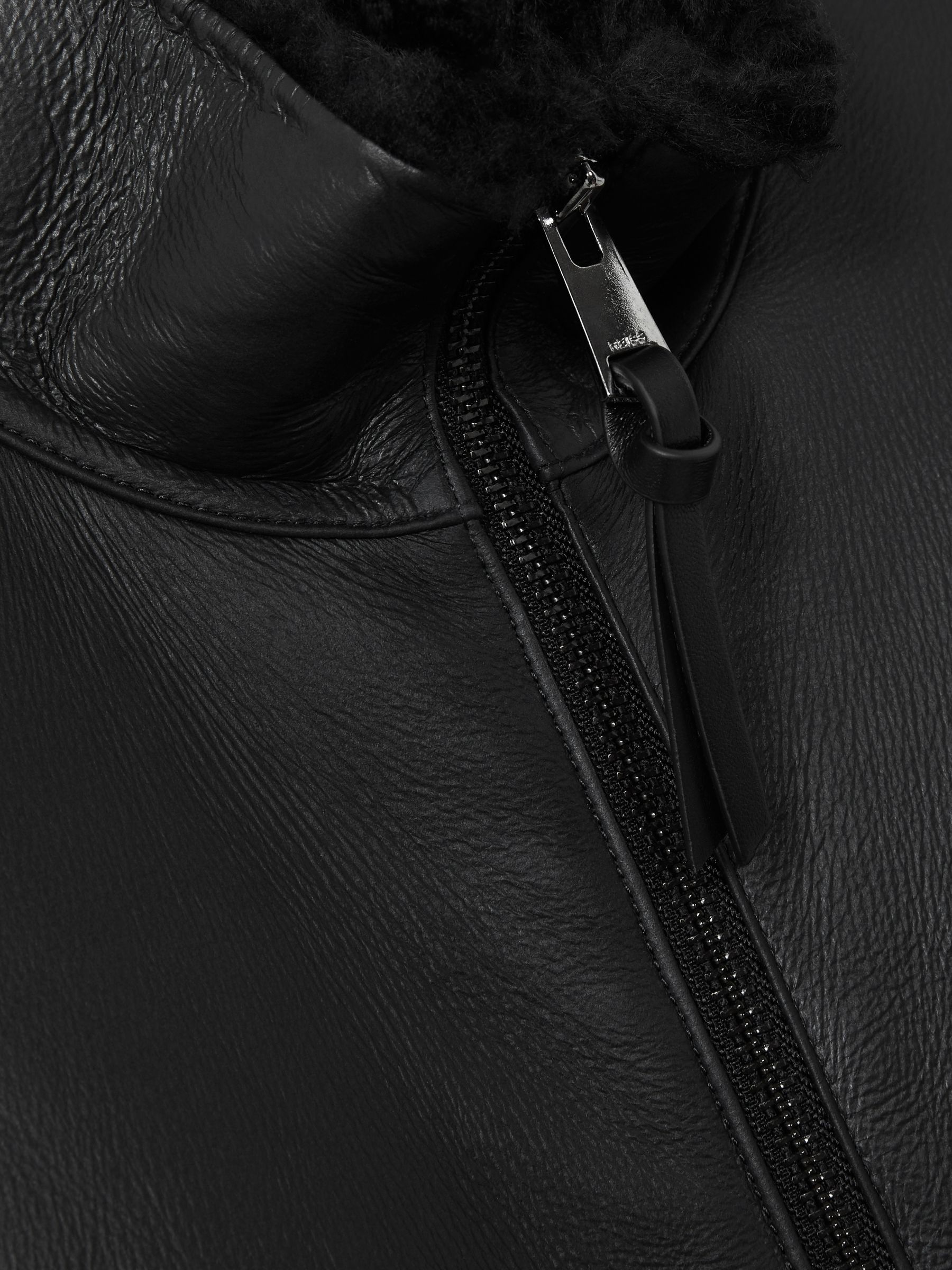 Shearling Lined Leather Jacket in Black - Image 6 of 6