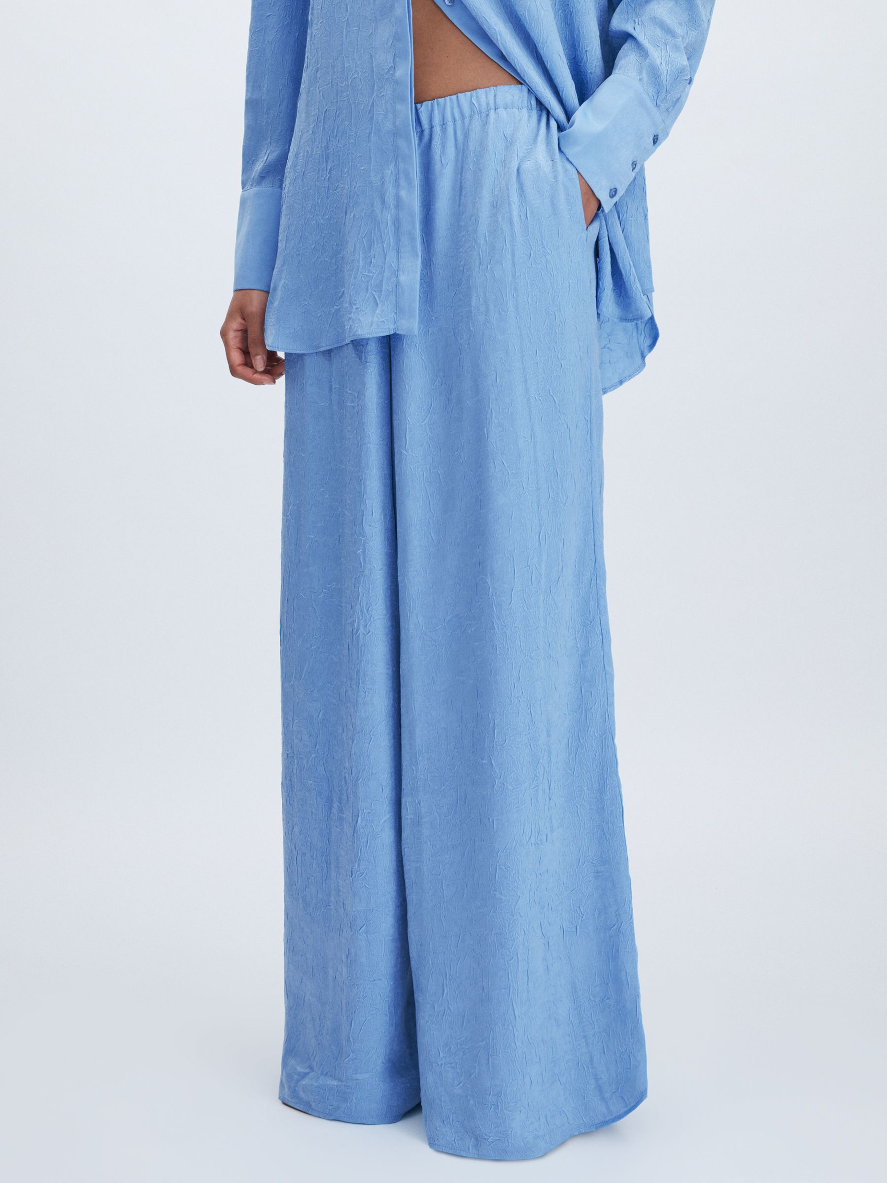 Crinkle-Satin Wide-Leg Trousers in Periwinkle - Image 4 of 6