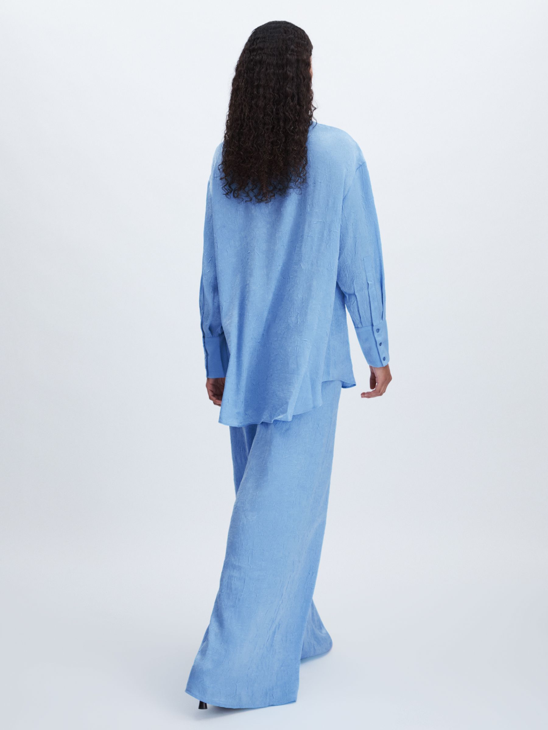 Crinkle-Satin Wide-Leg Trousers in Periwinkle - Image 5 of 6