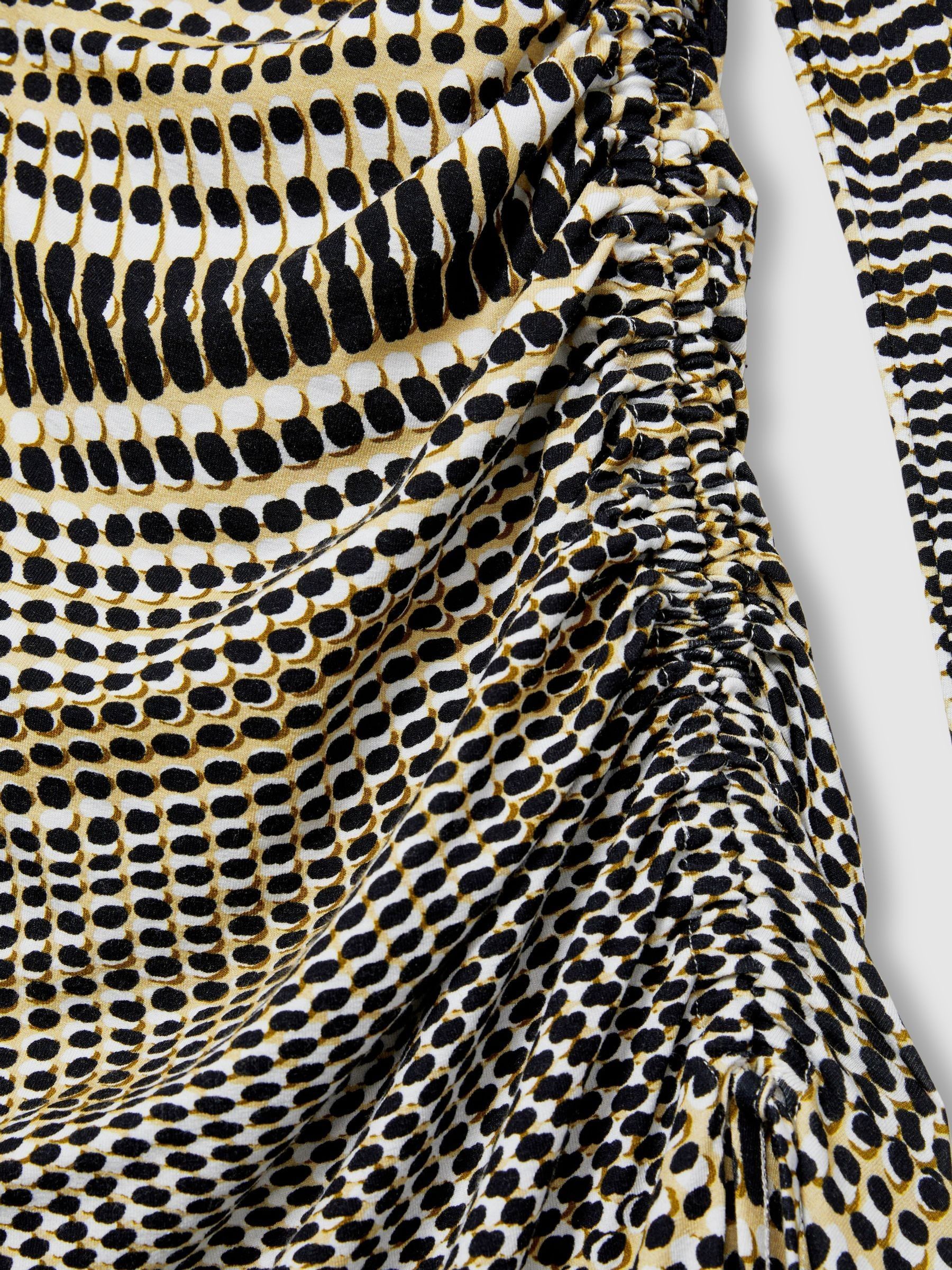 Petite Printed Ruched Midi Dress in Black/Olive - Image 7 of 8