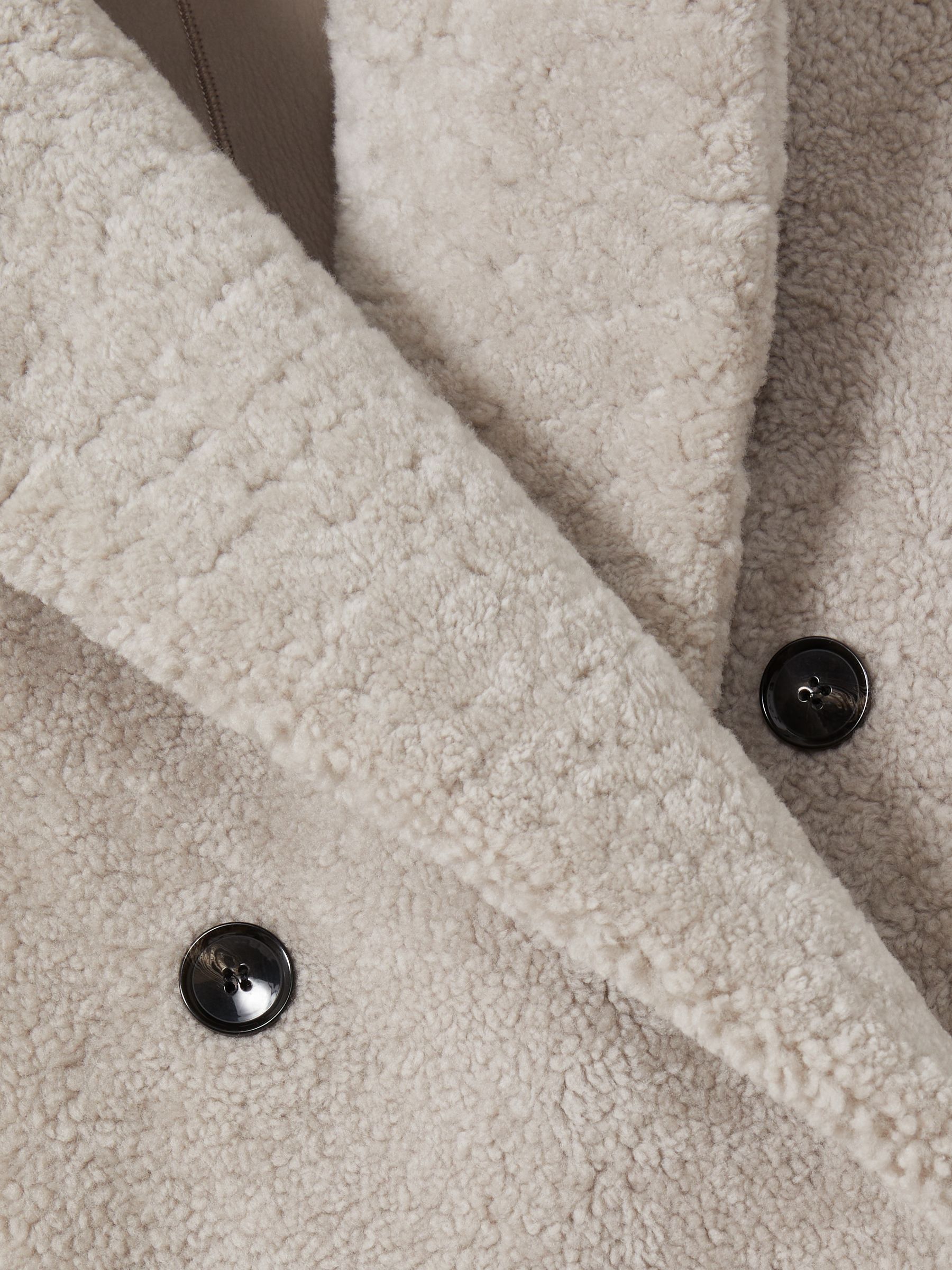 Reiss Double Breasted Long Shearling Coat in Neutral | REISS