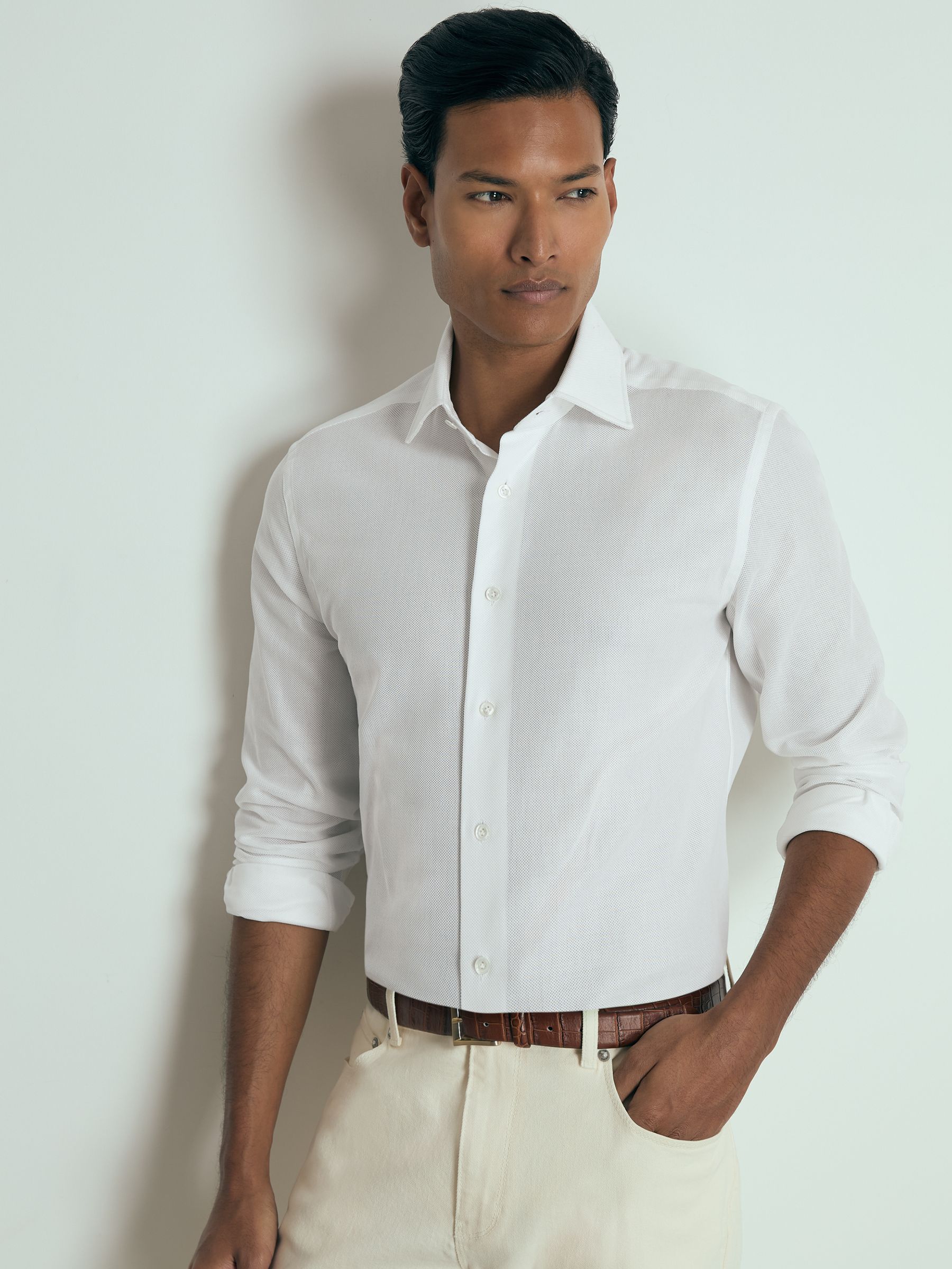 Atelier Cotton-Piqué Long-Sleeve Shirt in White - Image 1 of 6