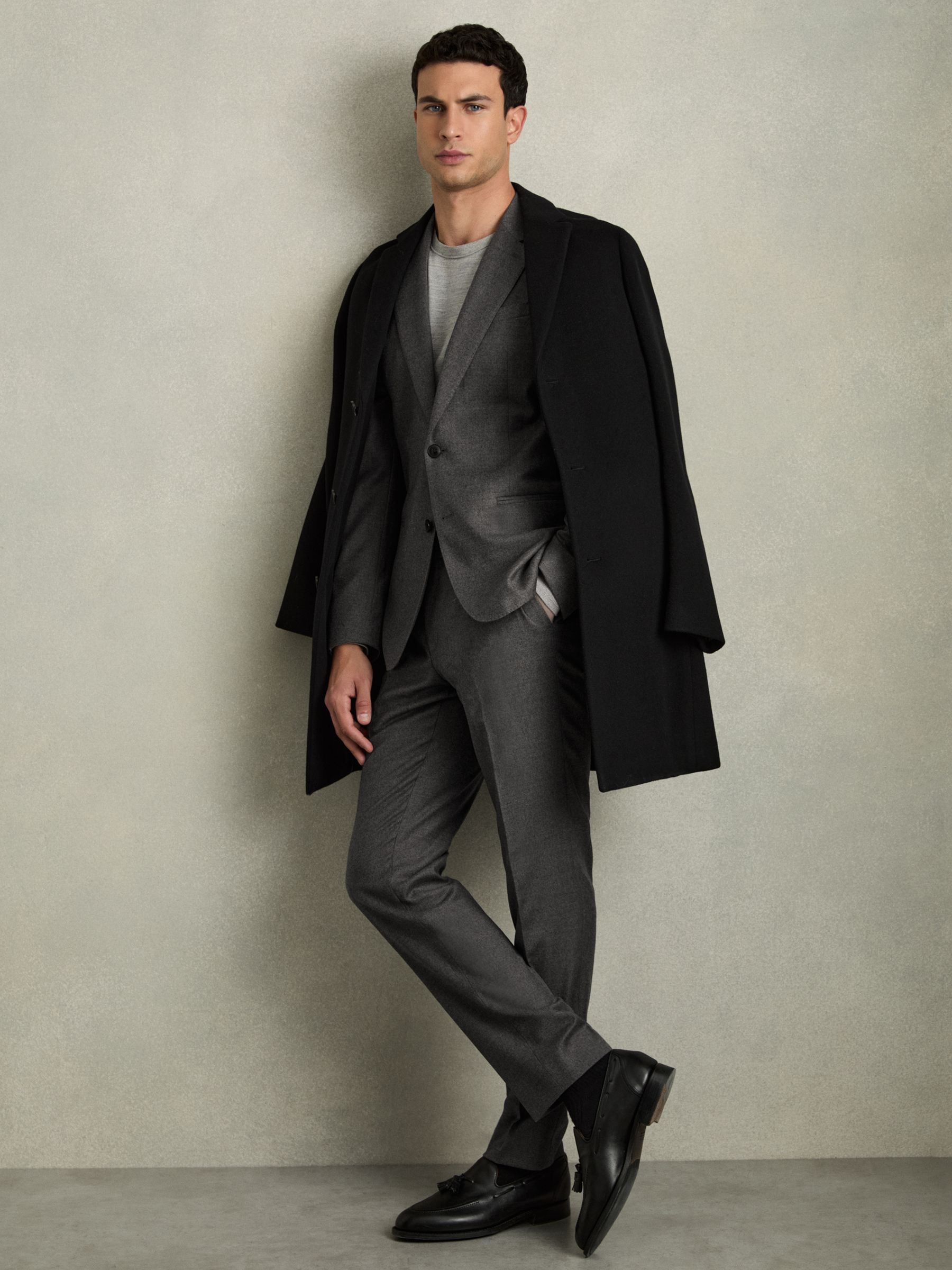 Slim-Fit Wool-Blend Suit Blazer in Grey Melange - Image 4 of 8