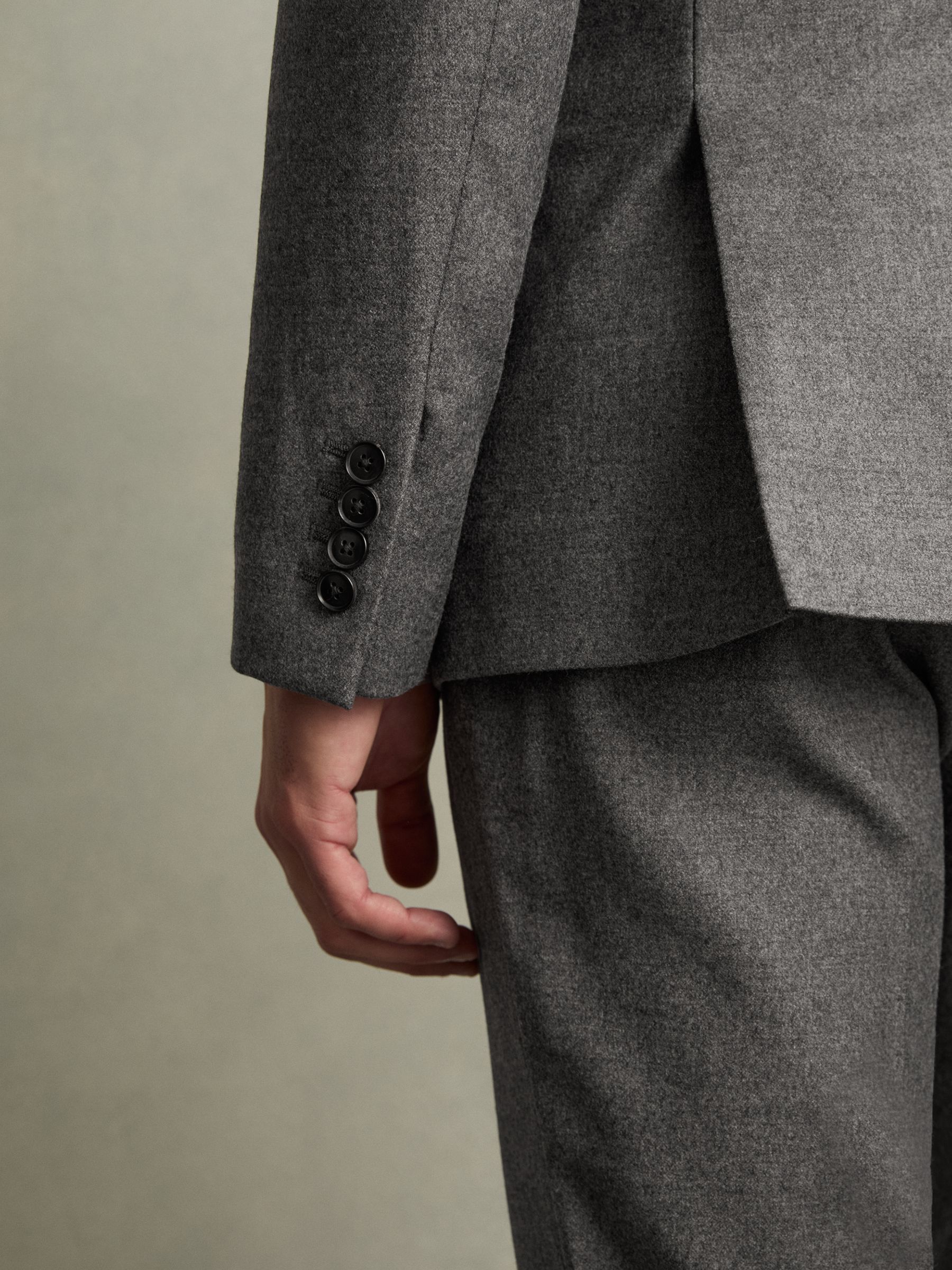 Slim-Fit Wool-Blend Suit Blazer in Grey Melange - Image 6 of 8