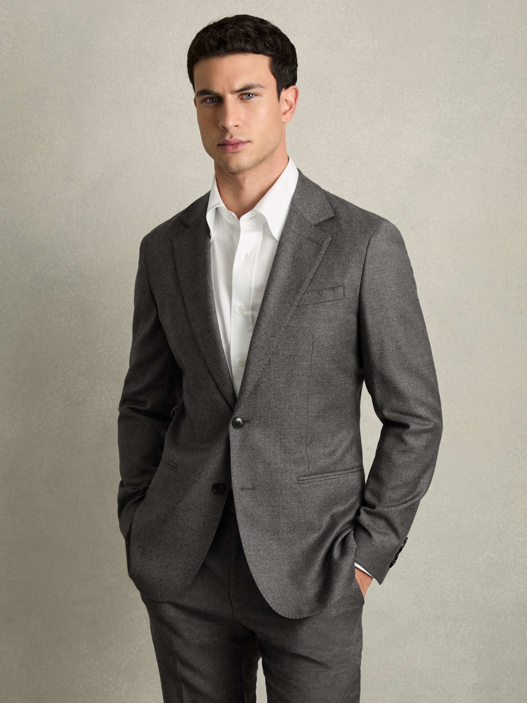 Slim-Fit Wool-Blend Suit Blazer in Grey Melange - Image 8 of 8