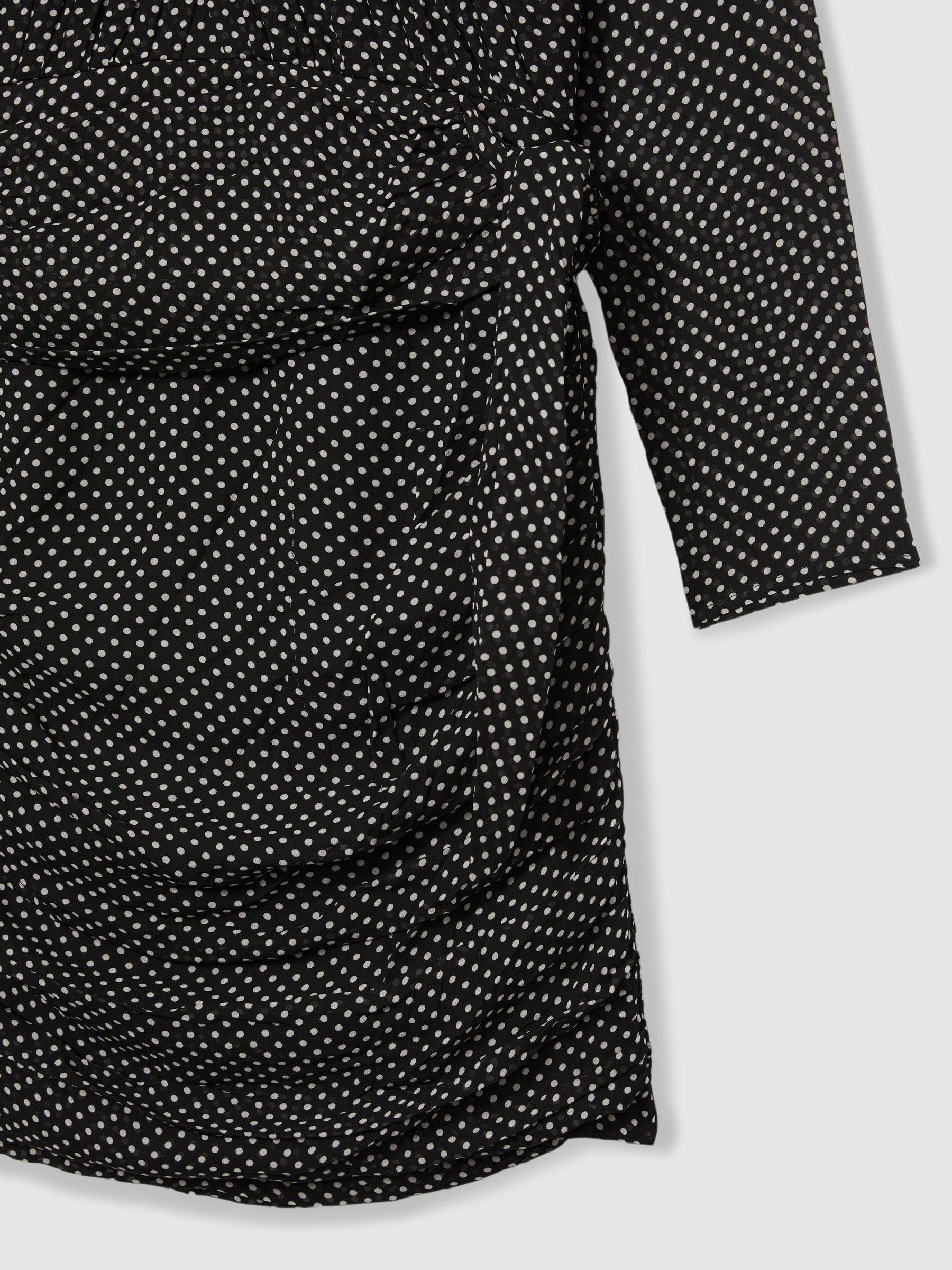 Gathered Polka-Dot Georgette Mini Dress in Black - Image 6 of 6