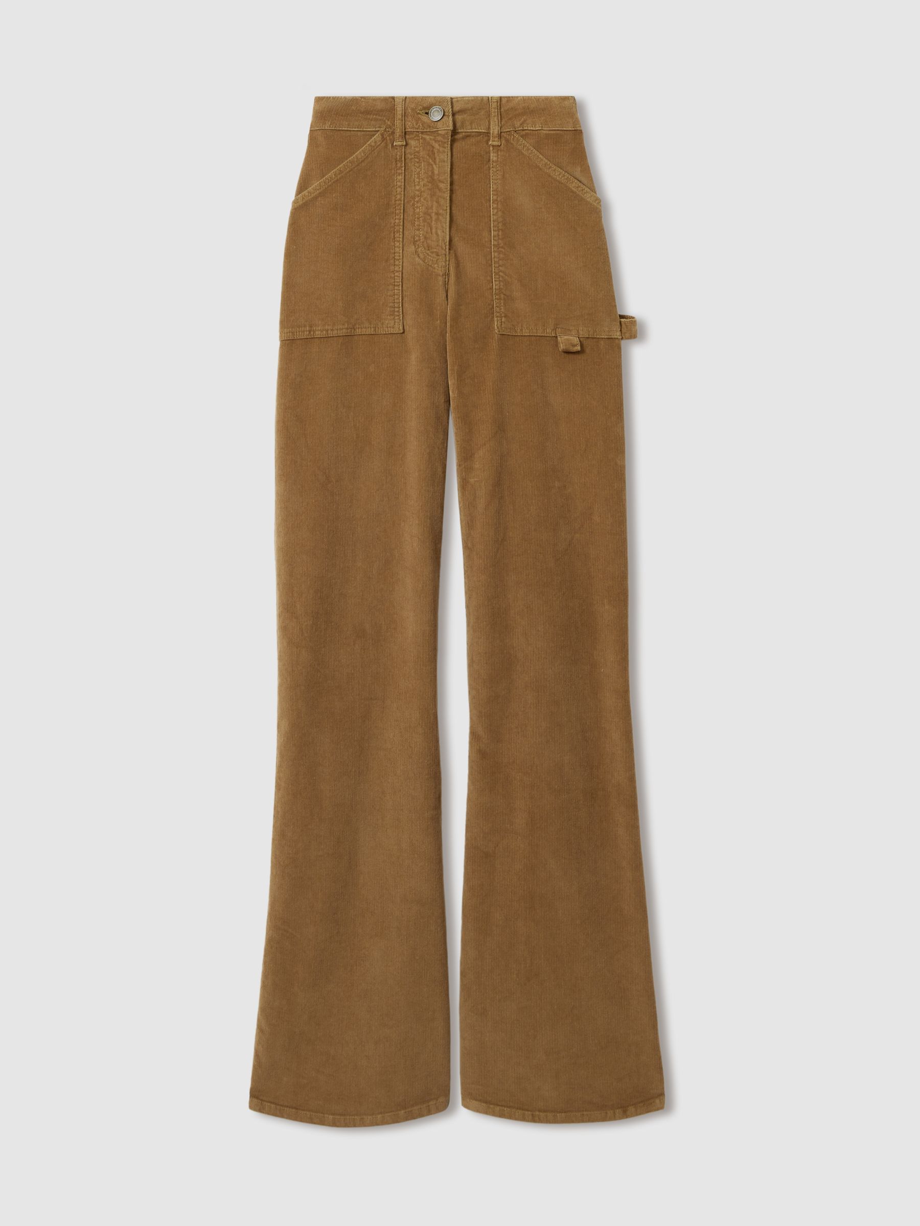 Petite Cotton-Blend Corduroy Flared Trousers in Brown - image 1