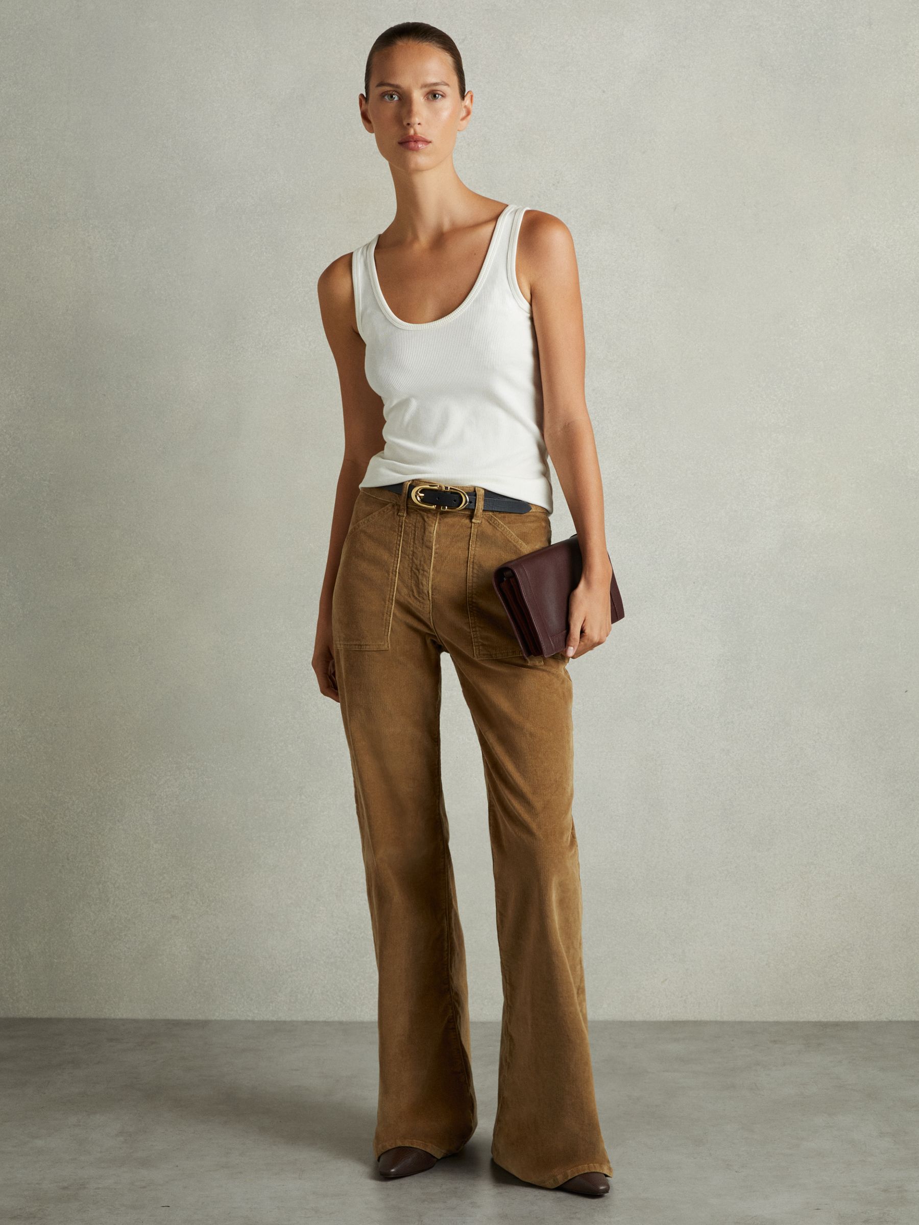 Petite Cotton-Blend Corduroy Flared Trousers in Brown - image 4