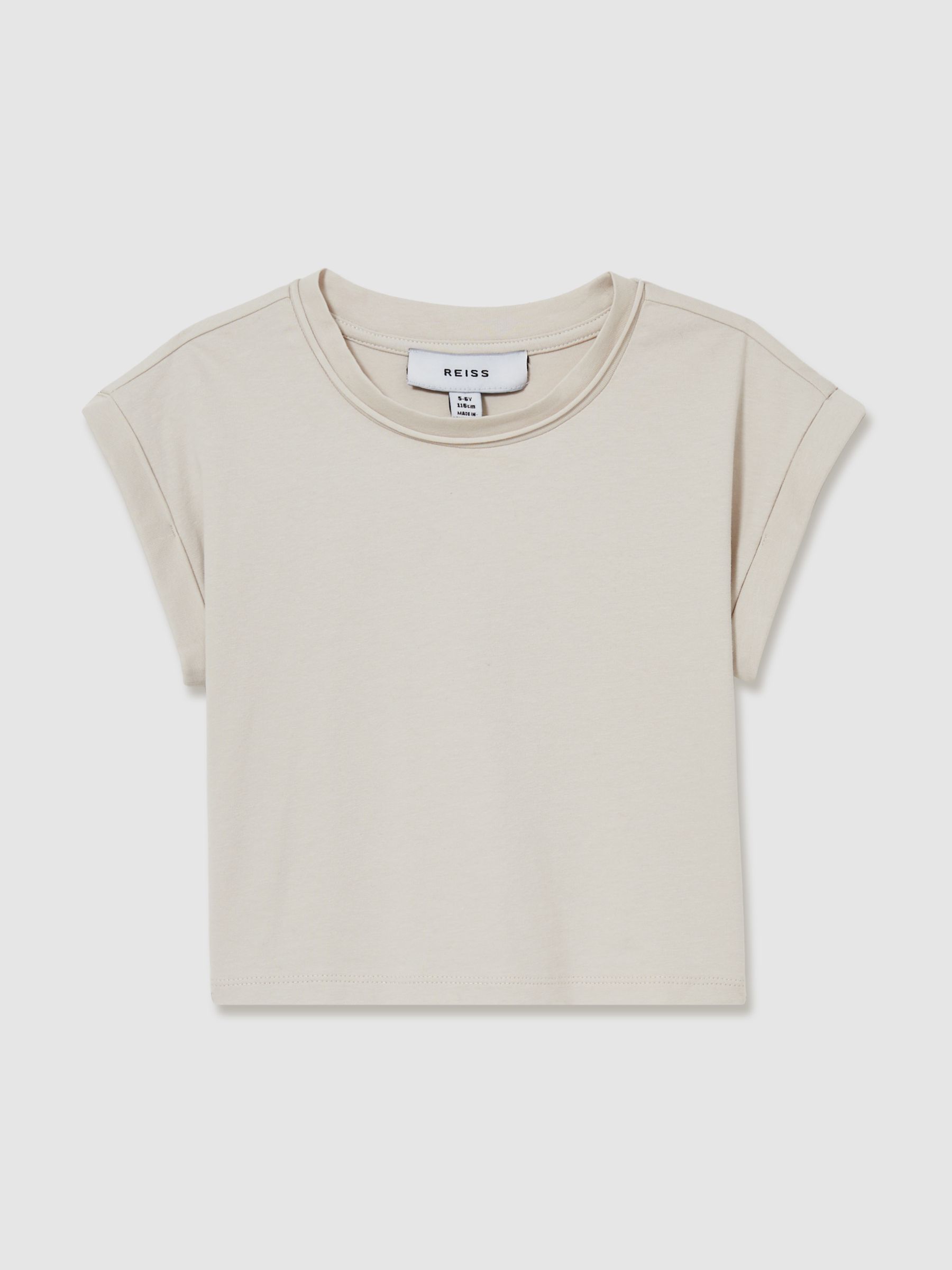 13-14 yrs Cotton-Jersey Cropped T-Shirt in Taupe - Image 1 of 4