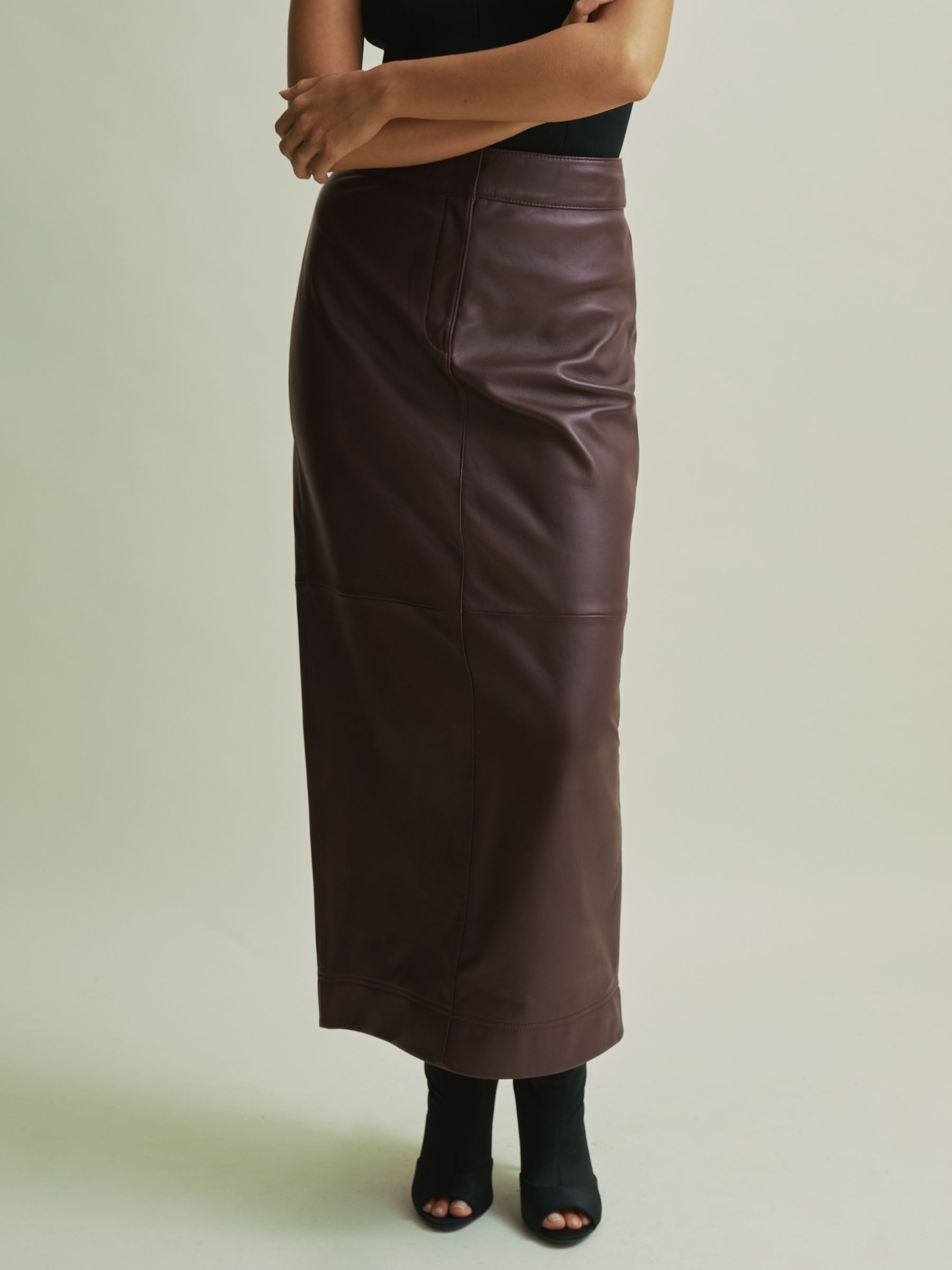 Florere Leather Pencil Midi Skirt in Berry - Image 3 of 7
