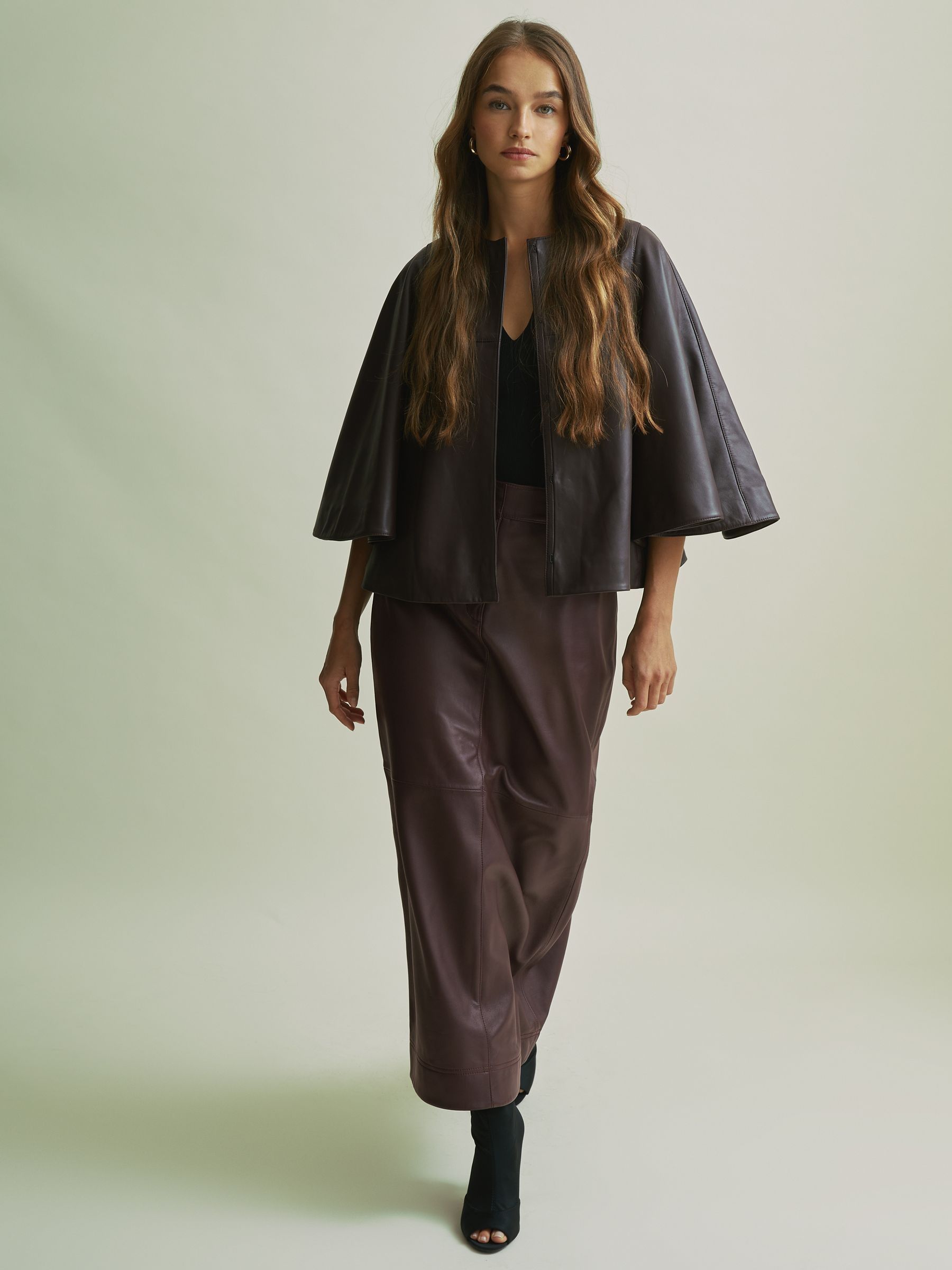 Florere Leather Pencil Midi Skirt in Berry - Image 6 of 7