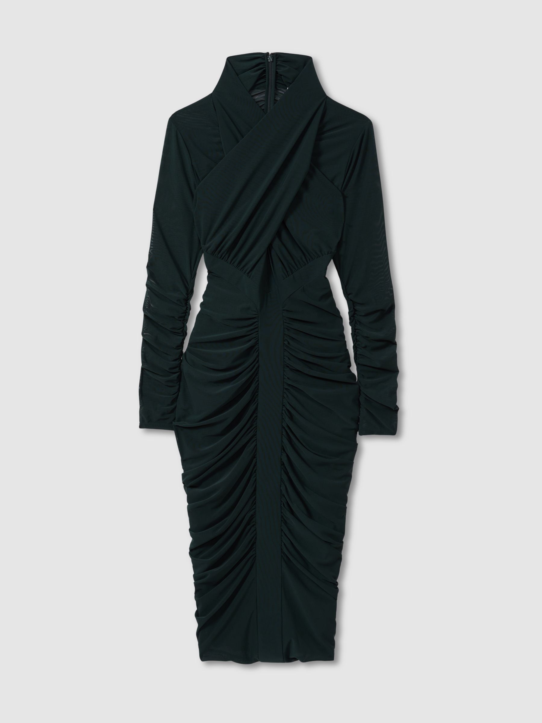 Ruched Bodycon Midi Dress in Teal - Image 2 of 5