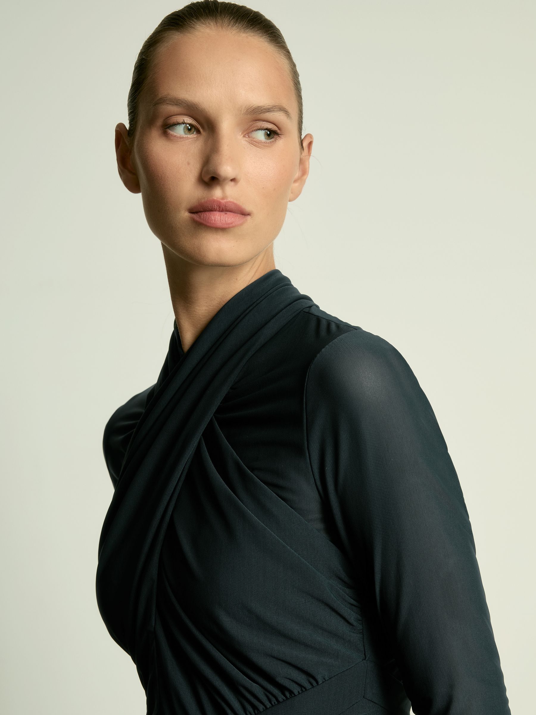 Ruched Bodycon Midi Dress in Teal - Image 3 of 5