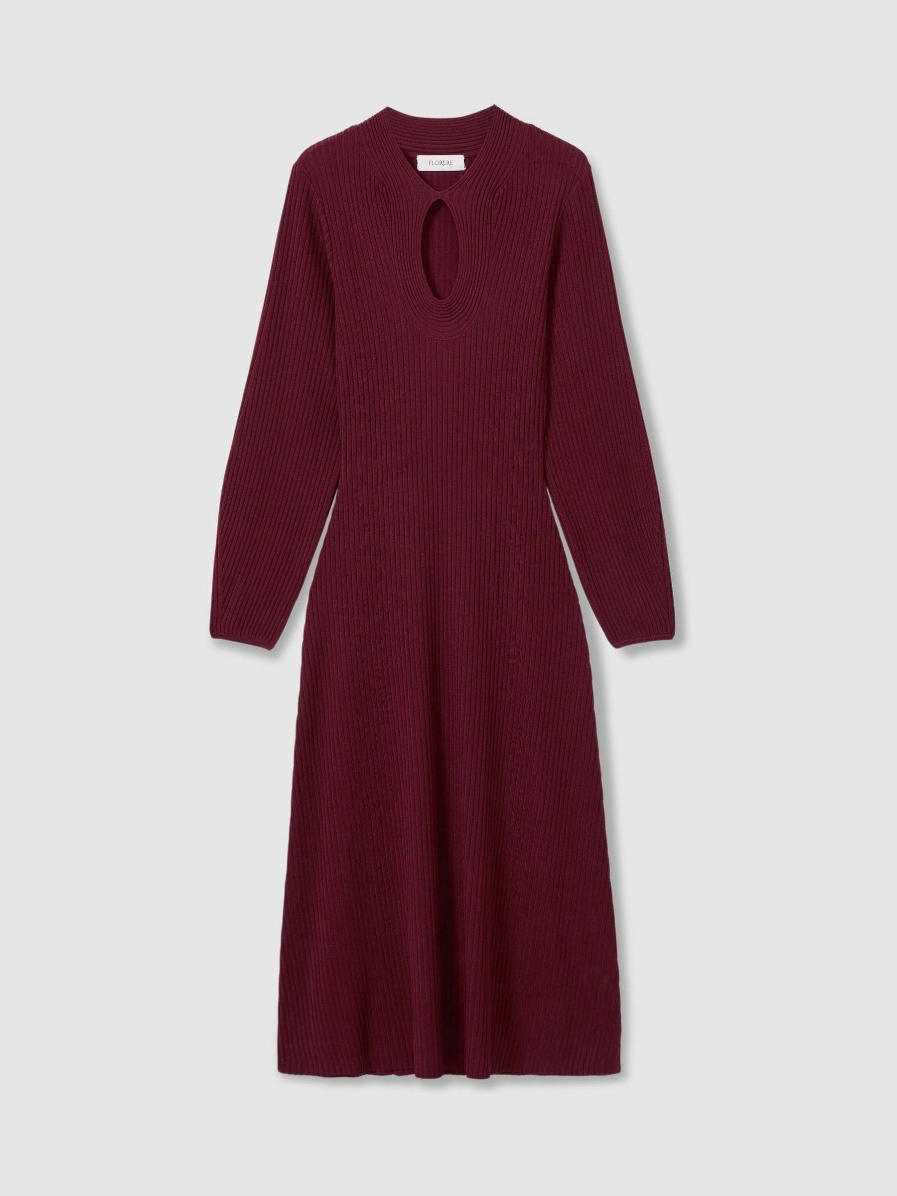 Florere Ribbed Blouson Sleeve Midi Dress in Burgundy - Image 2 of 6