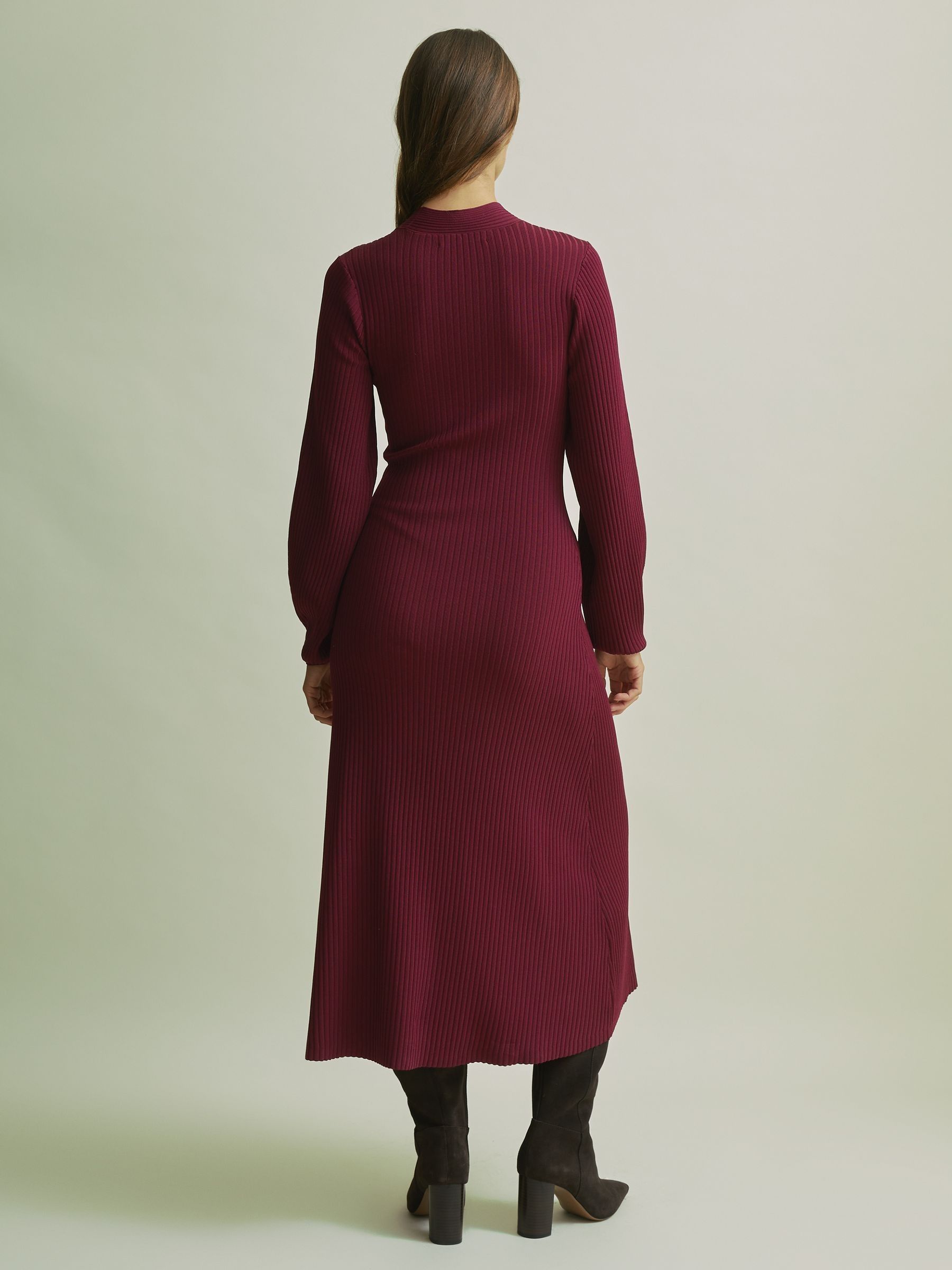 Florere Ribbed Blouson Sleeve Midi Dress in Burgundy - Image 5 of 6