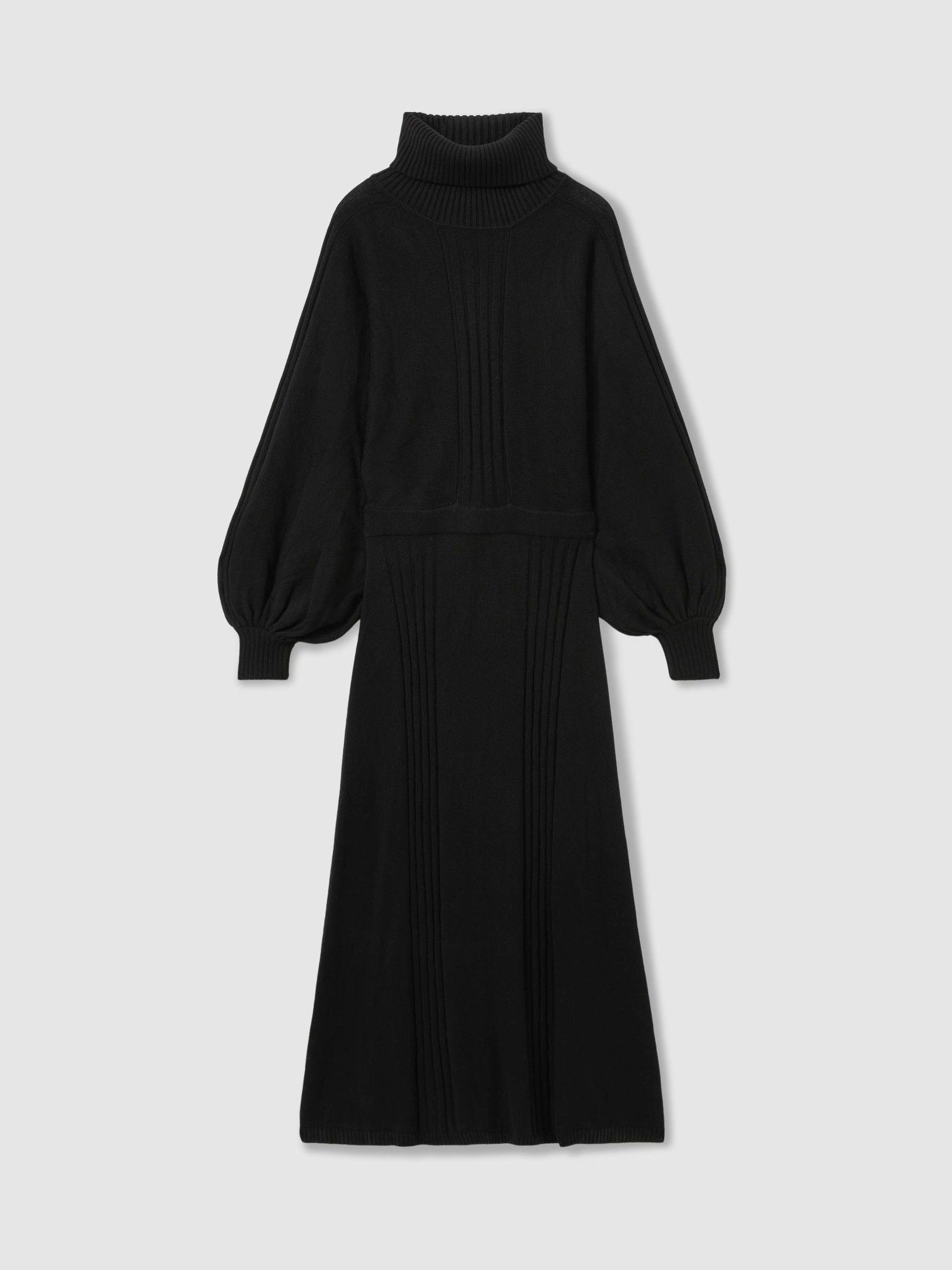 Florere Wool Blend Roll Neck Midi Dress in Black - Image 2 of 7