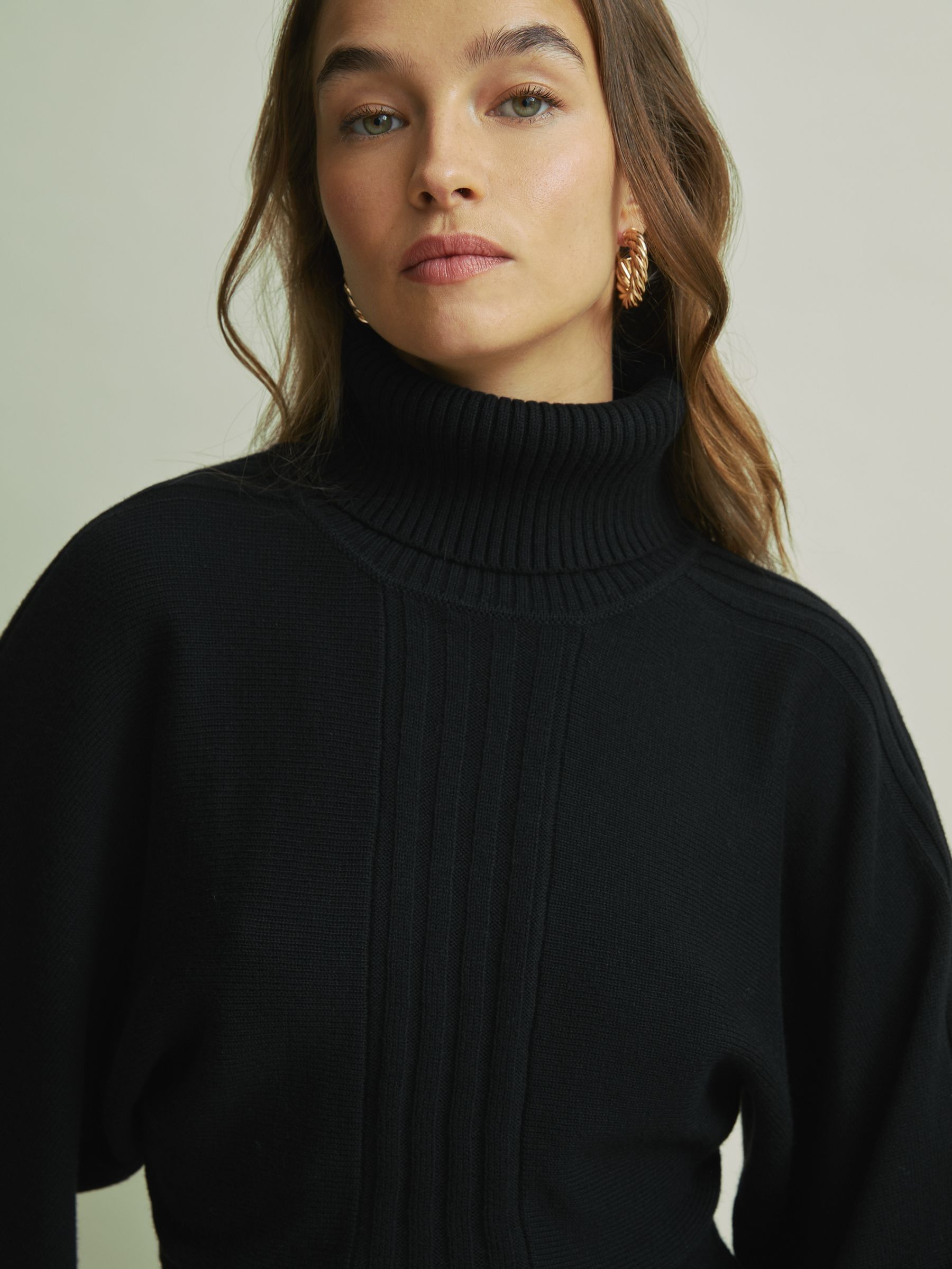 Florere Wool Blend Roll Neck Midi Dress in Black - Image 3 of 7