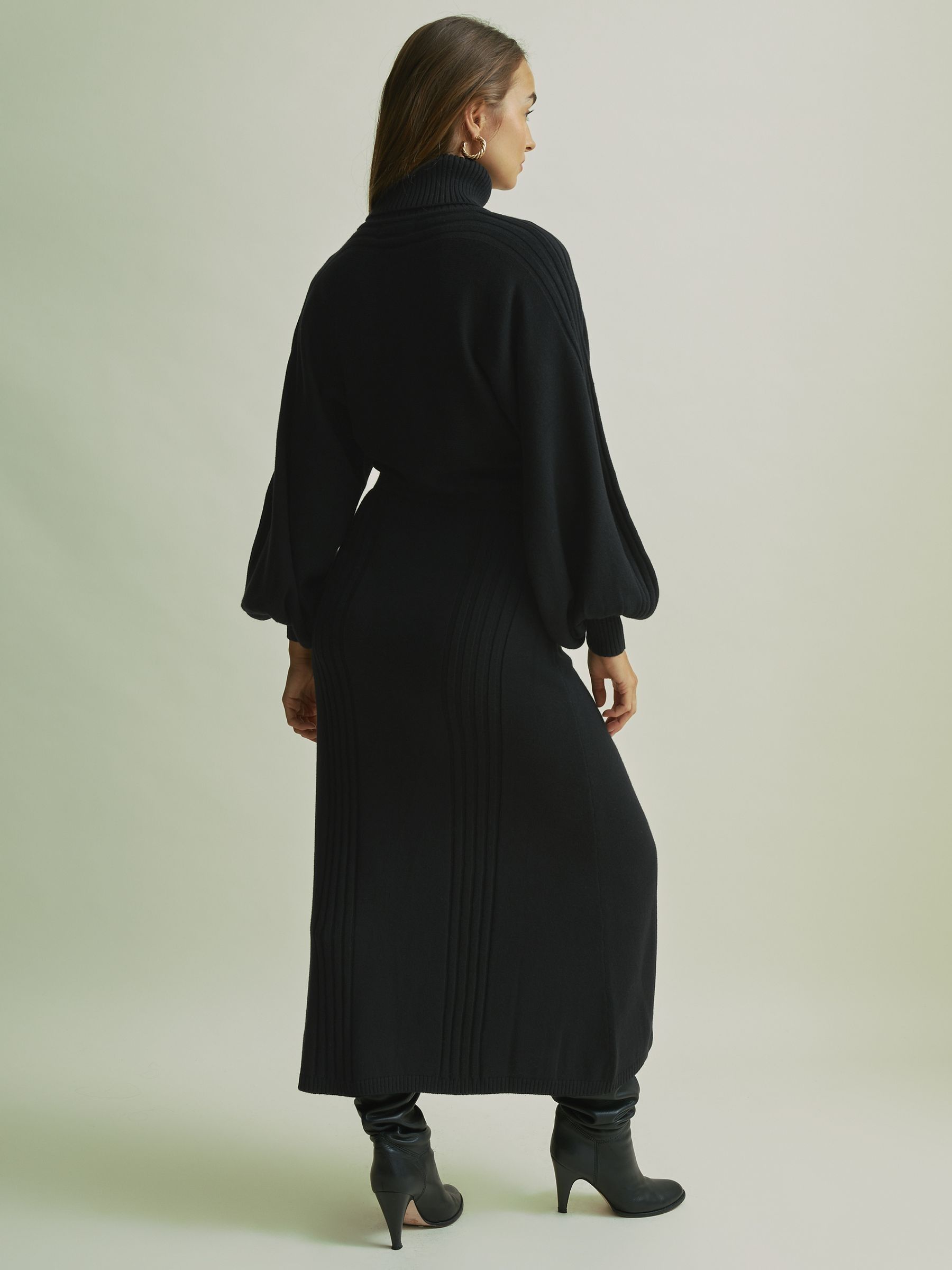 Florere Wool Blend Roll Neck Midi Dress in Black - Image 5 of 7