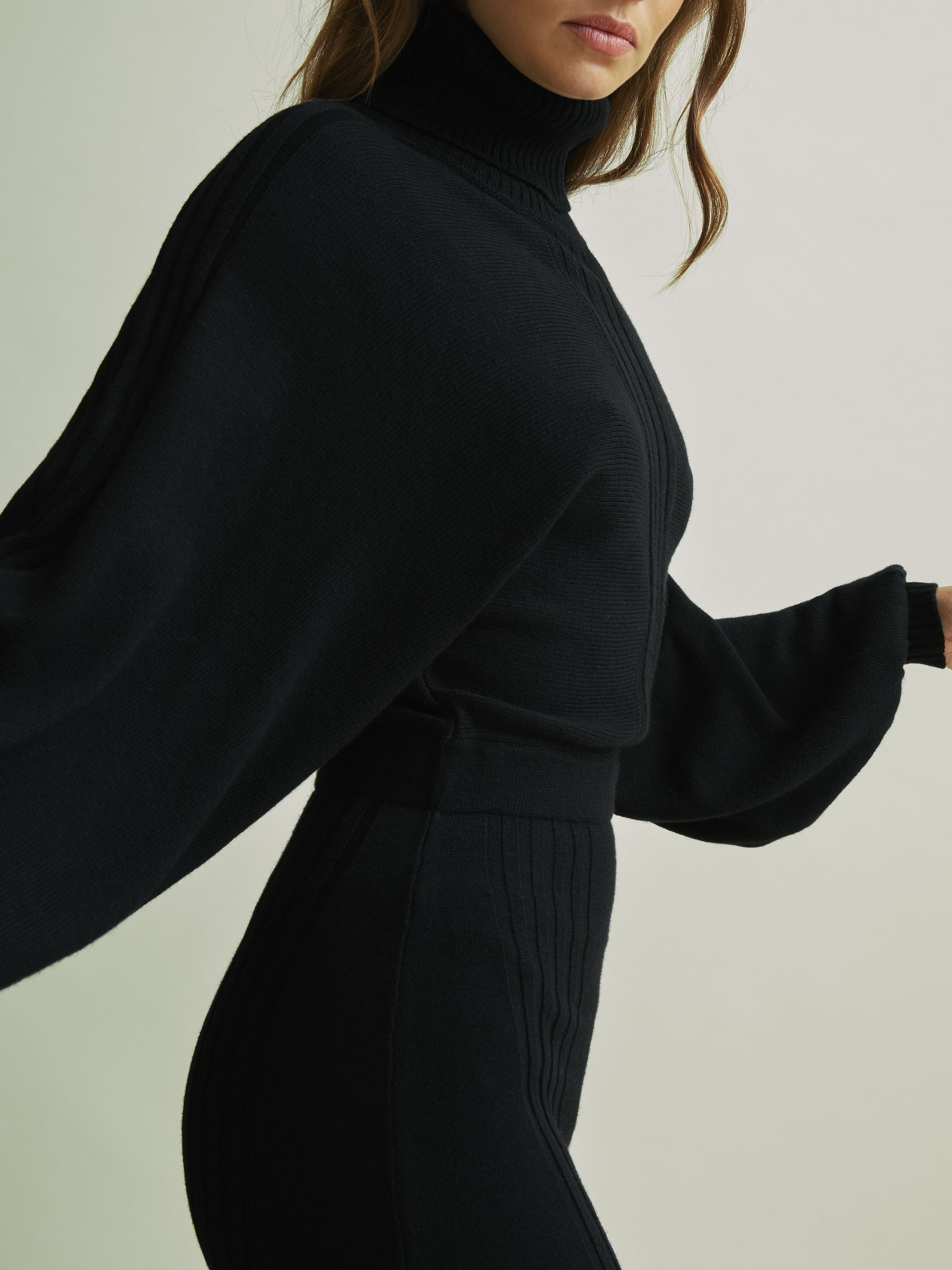 Florere Wool Blend Roll Neck Midi Dress in Black - Image 6 of 7