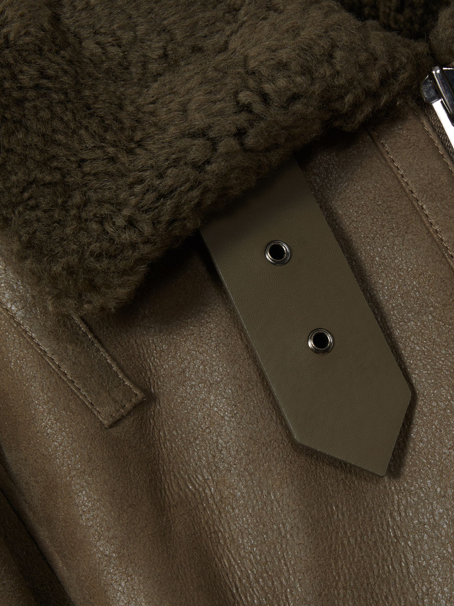 Shearling Aviator Jacket in Dark Khaki - Image 8 of 8