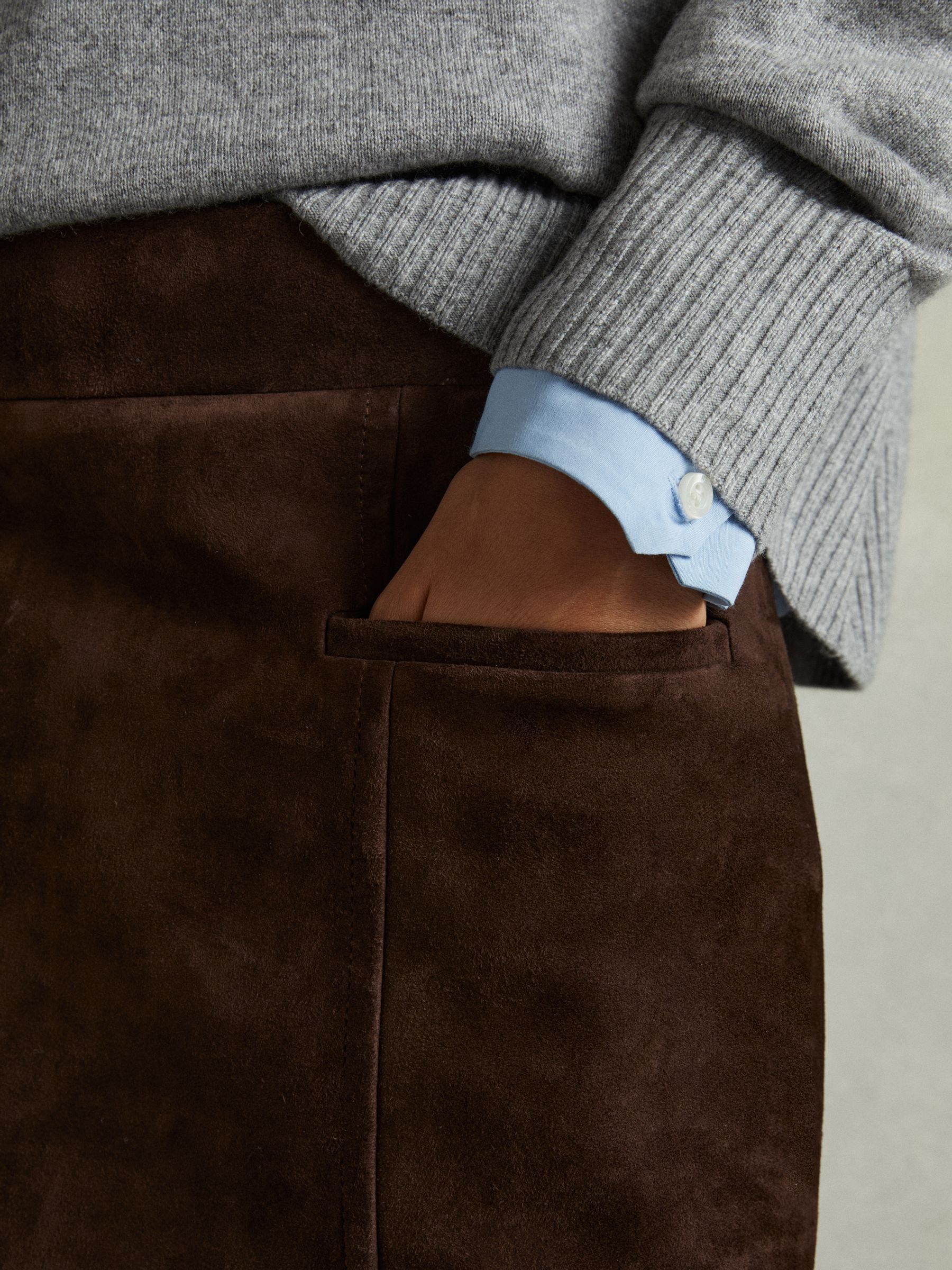 Suede Mini Skirt in Chocolate - Image 5 of 7