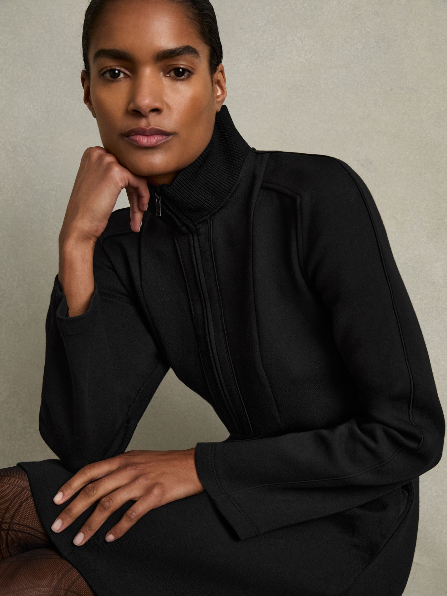 ZIp-Neck Interlock-Jersey Dress in Black - Image 1 of 6