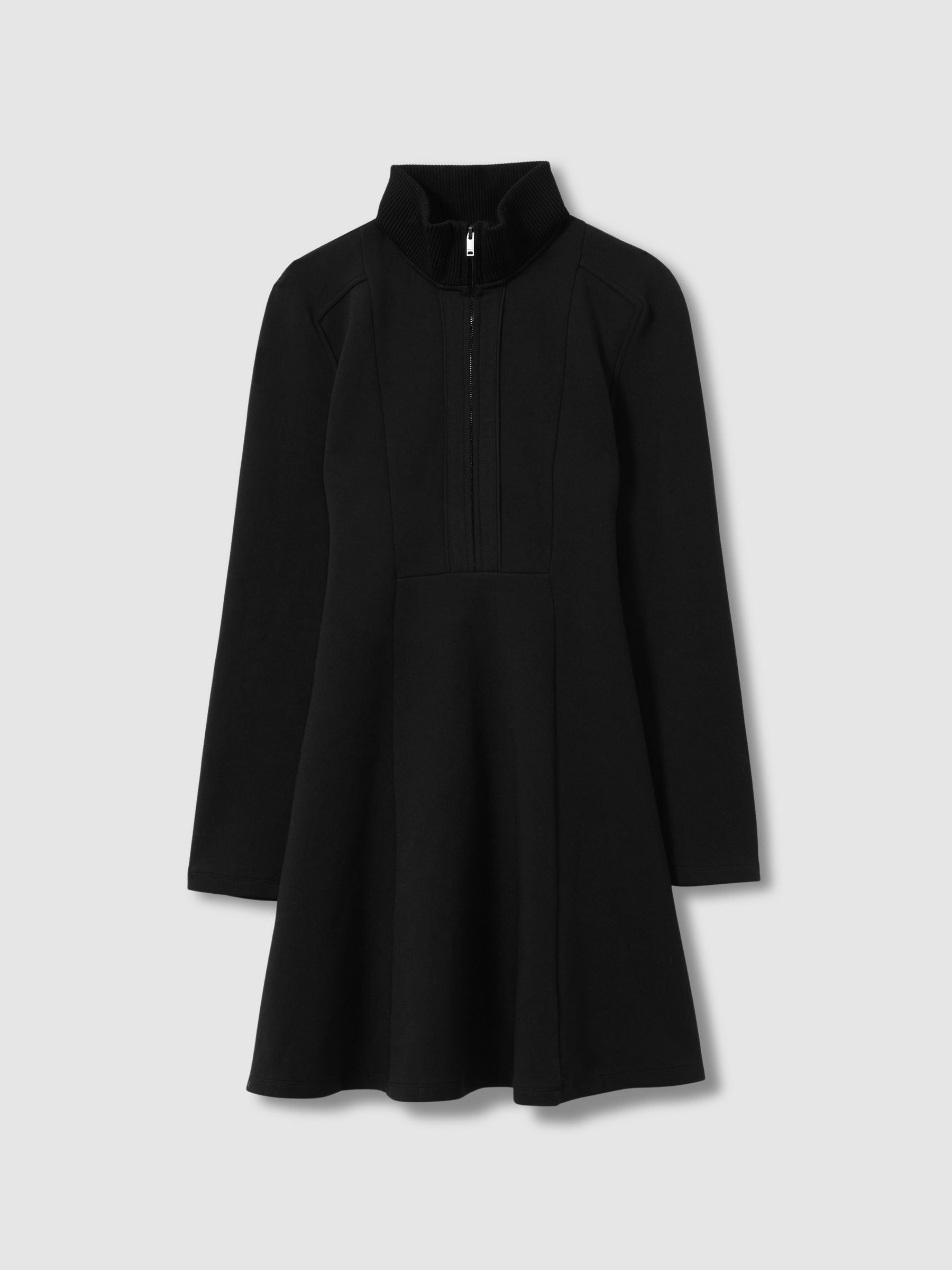 ZIp-Neck Interlock-Jersey Dress in Black - Image 2 of 6