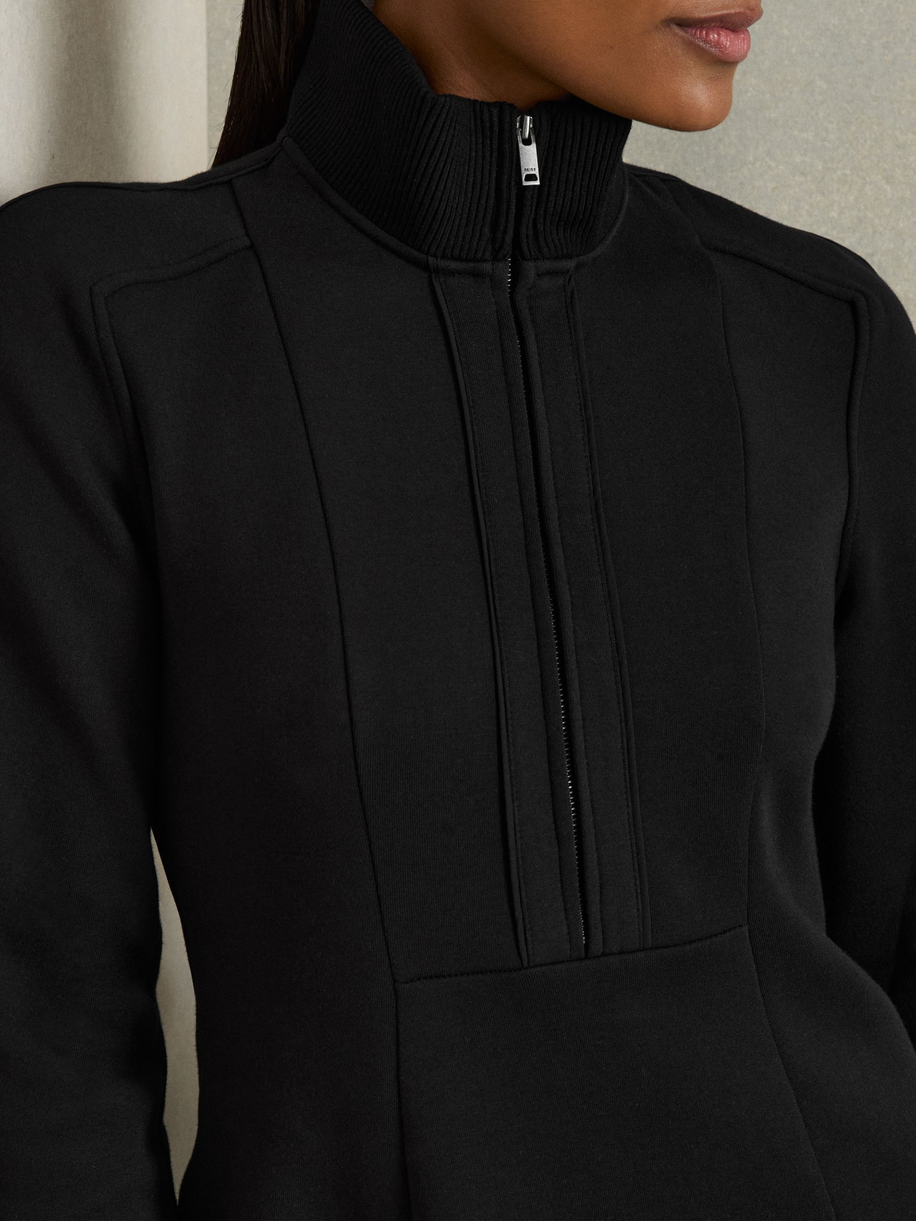 ZIp-Neck Interlock-Jersey Dress in Black - Image 4 of 6