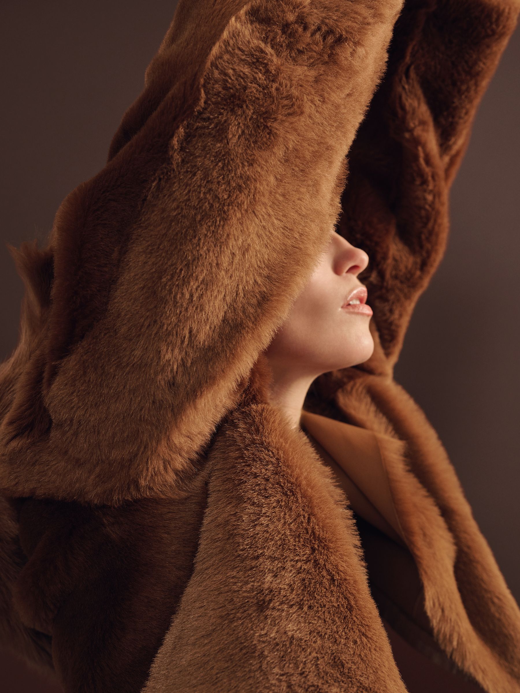 Shearling Removable Hood Jacket in Tan - Image 4 of 9