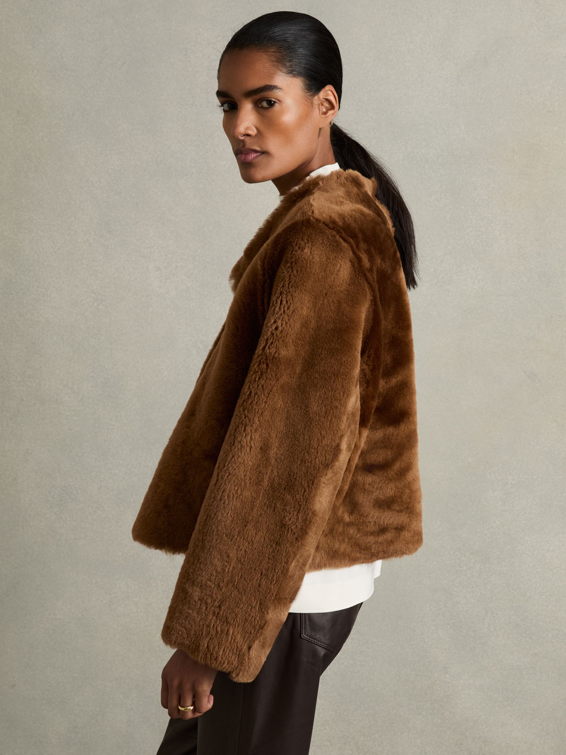 Shearling Removable Hood Jacket in Tan - Image 7 of 9