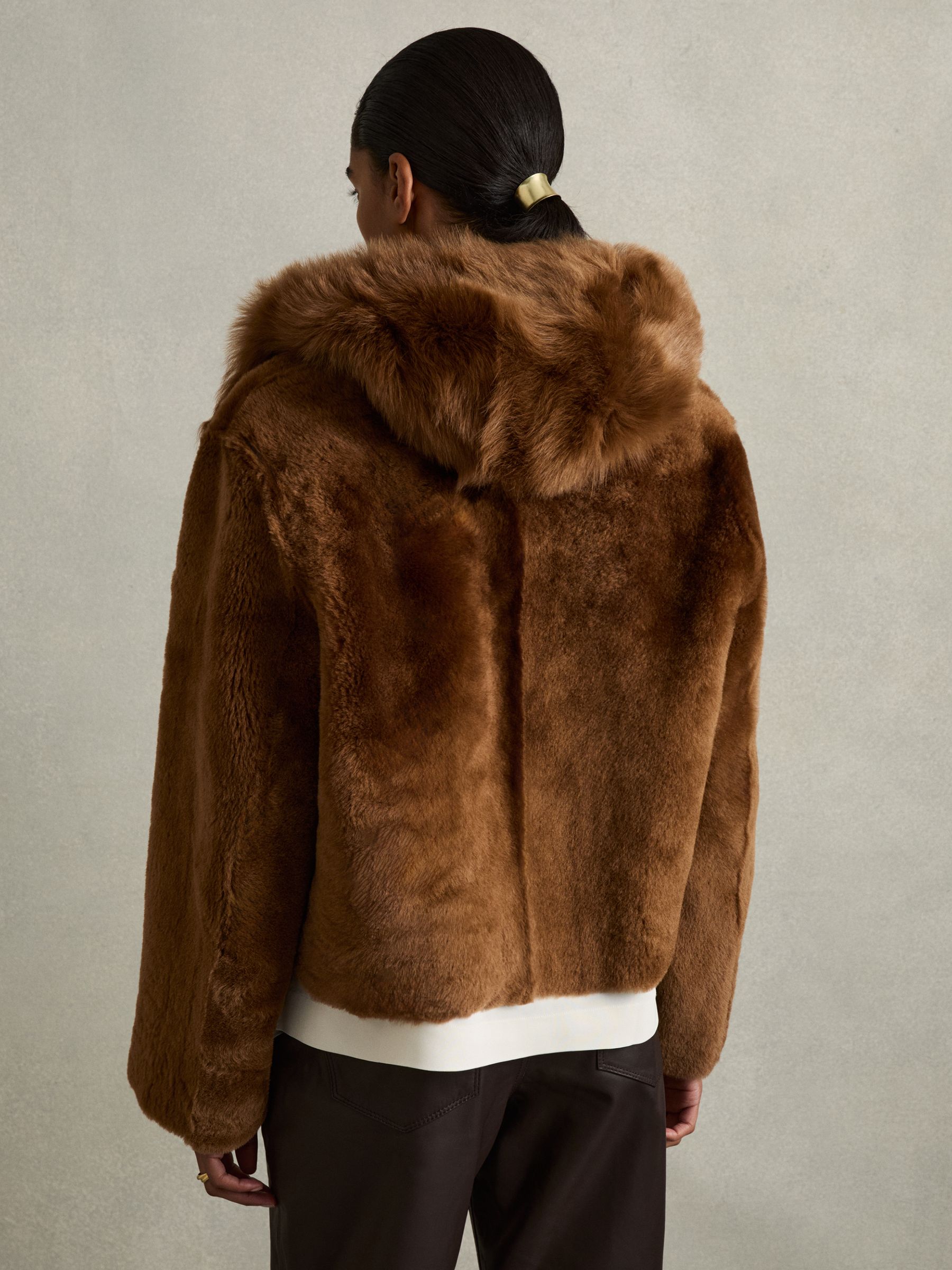Shearling Removable Hood Jacket in Tan - Image 8 of 9