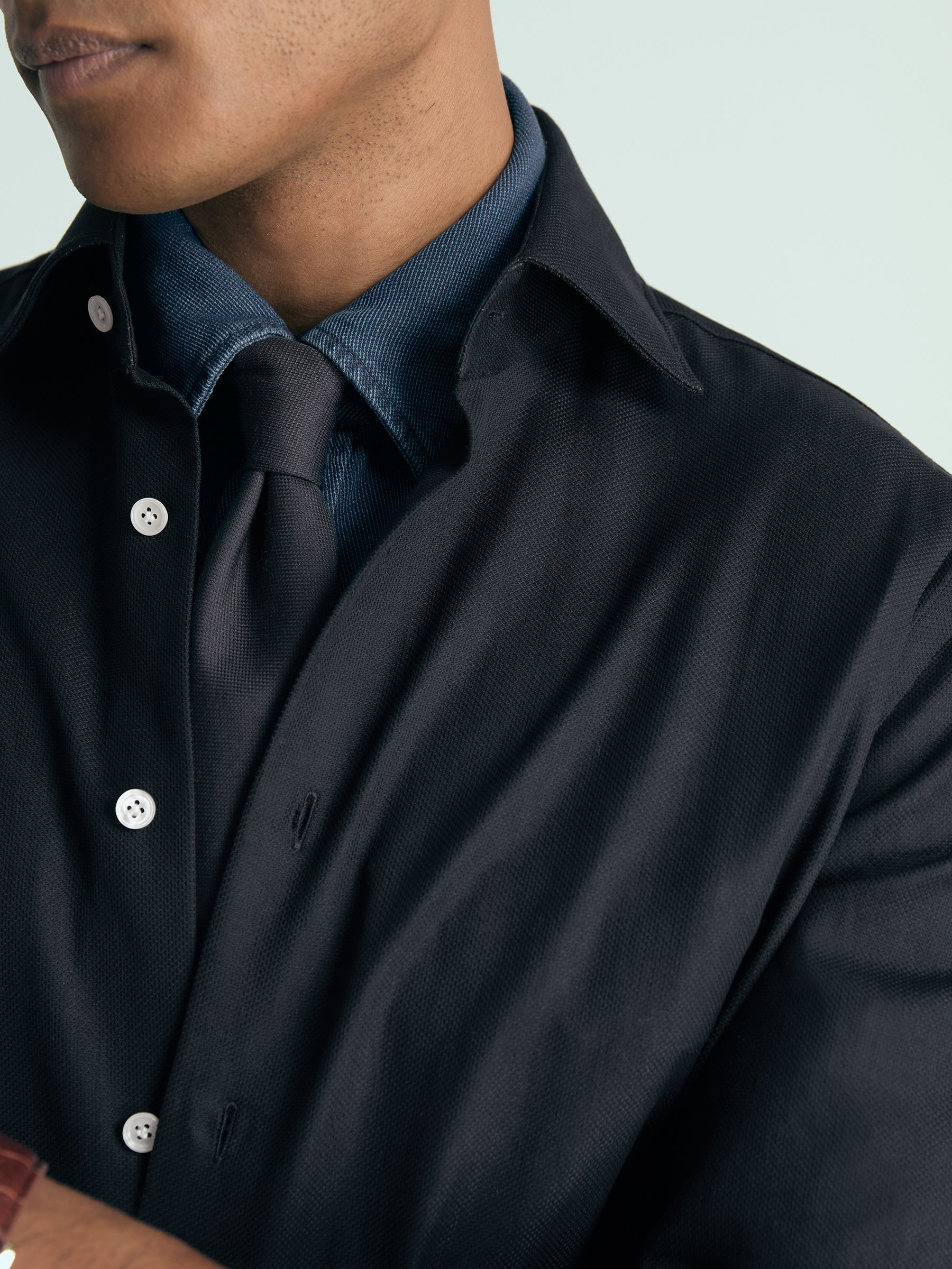 Atelier Cotton-Piqué Long-Sleeve Shirt in Navy - Image 4 of 6