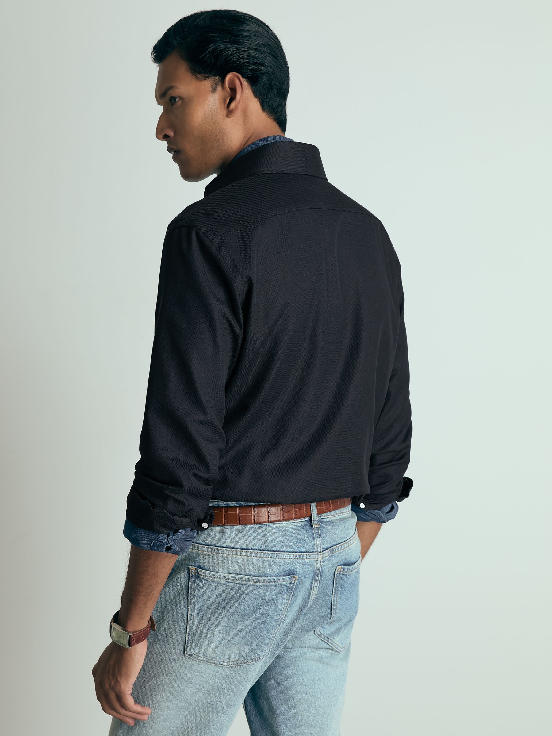 Atelier Cotton-Piqué Long-Sleeve Shirt in Navy - Image 5 of 6