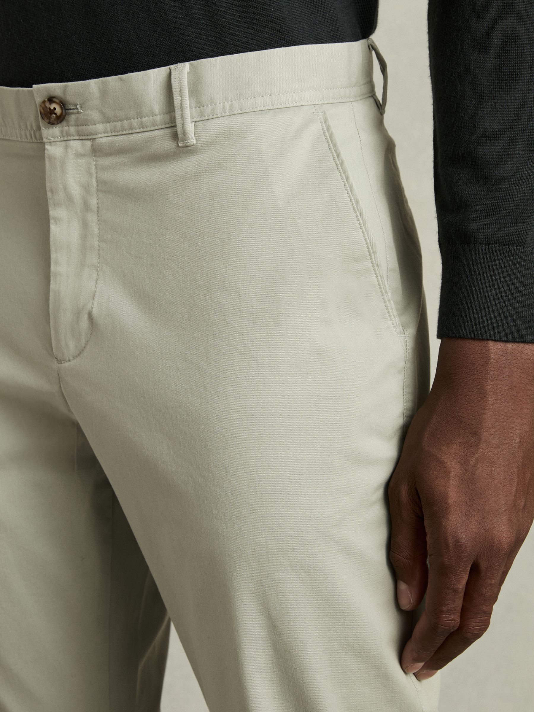 Slim Fit Washed Cotton Blend Chinos in Sage - Image 4 of 7