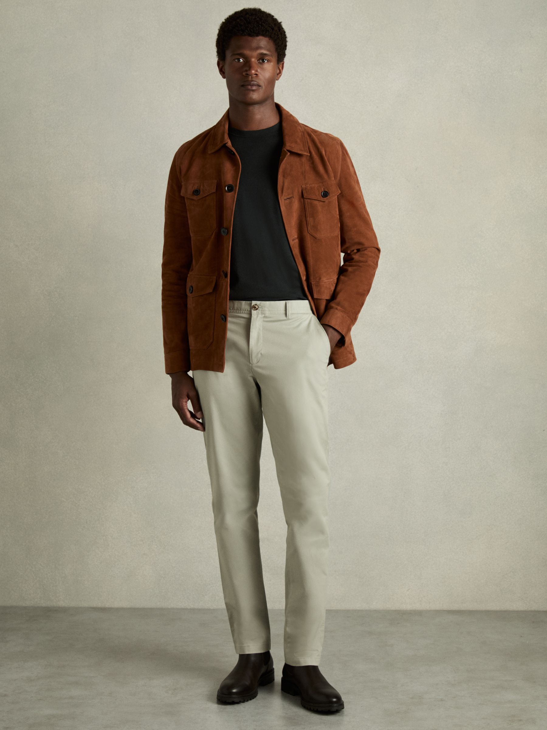 Slim Fit Washed Cotton Blend Chinos in Sage - Image 6 of 7