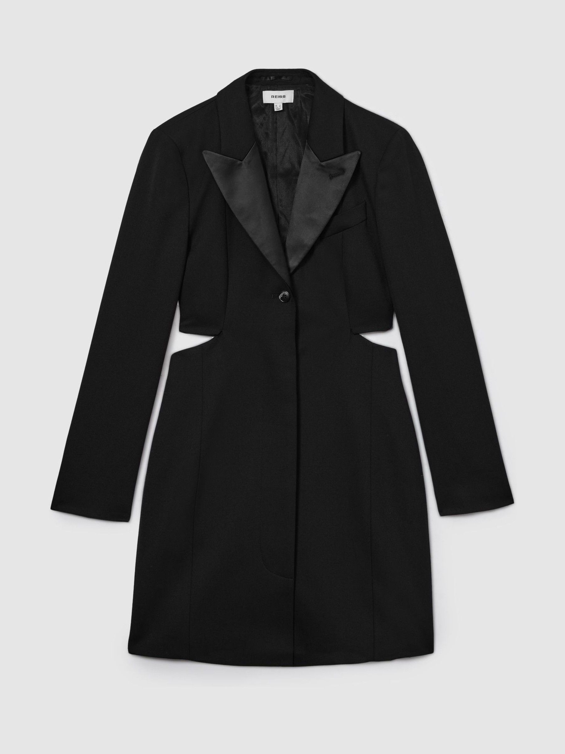 Wool Blend Cut Out Tuxedo Mini Dress in Black - Image 2 of 7