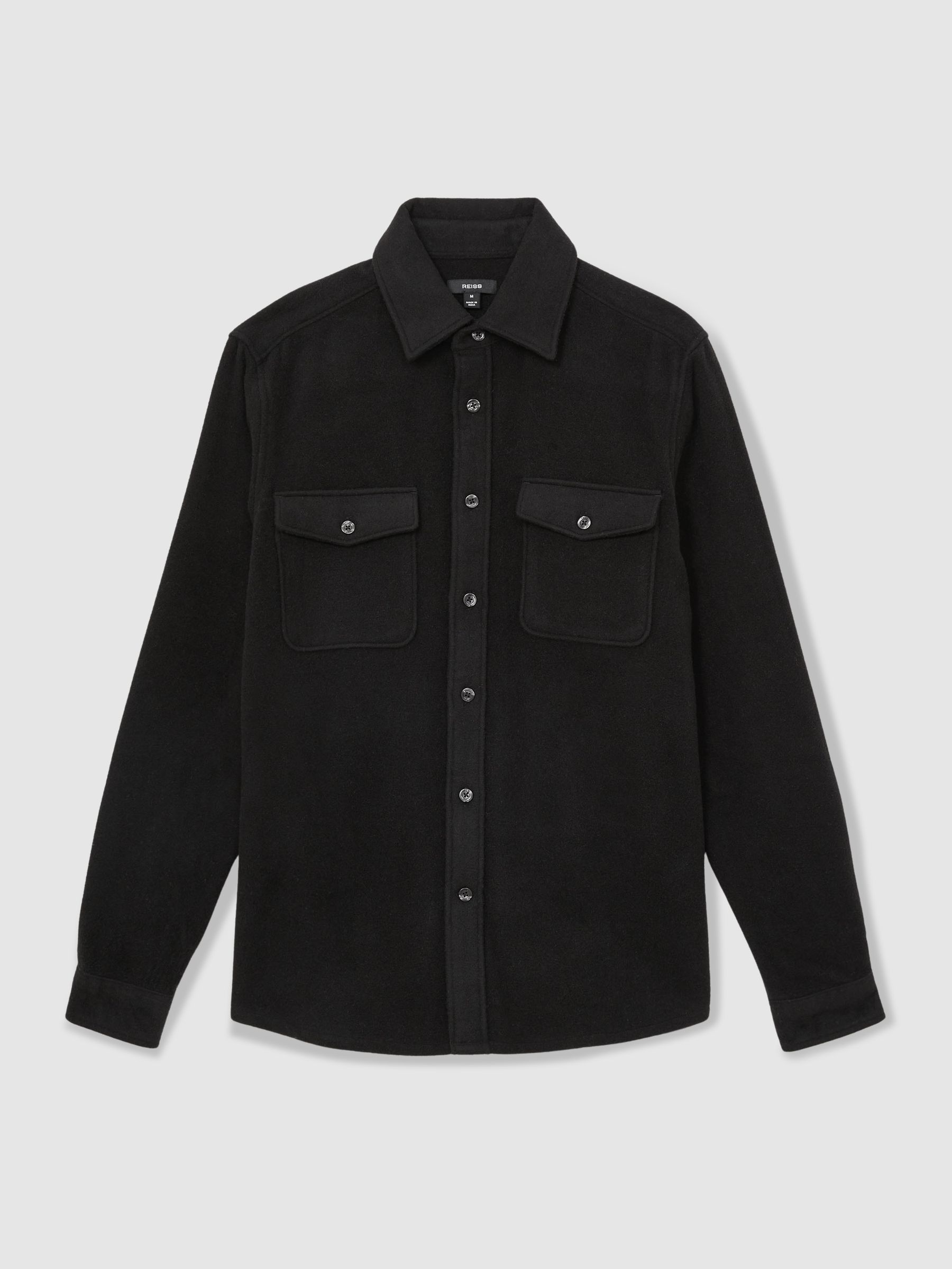 Twin-Pocket Overshirt With Wool in Black - Image 2 of 6