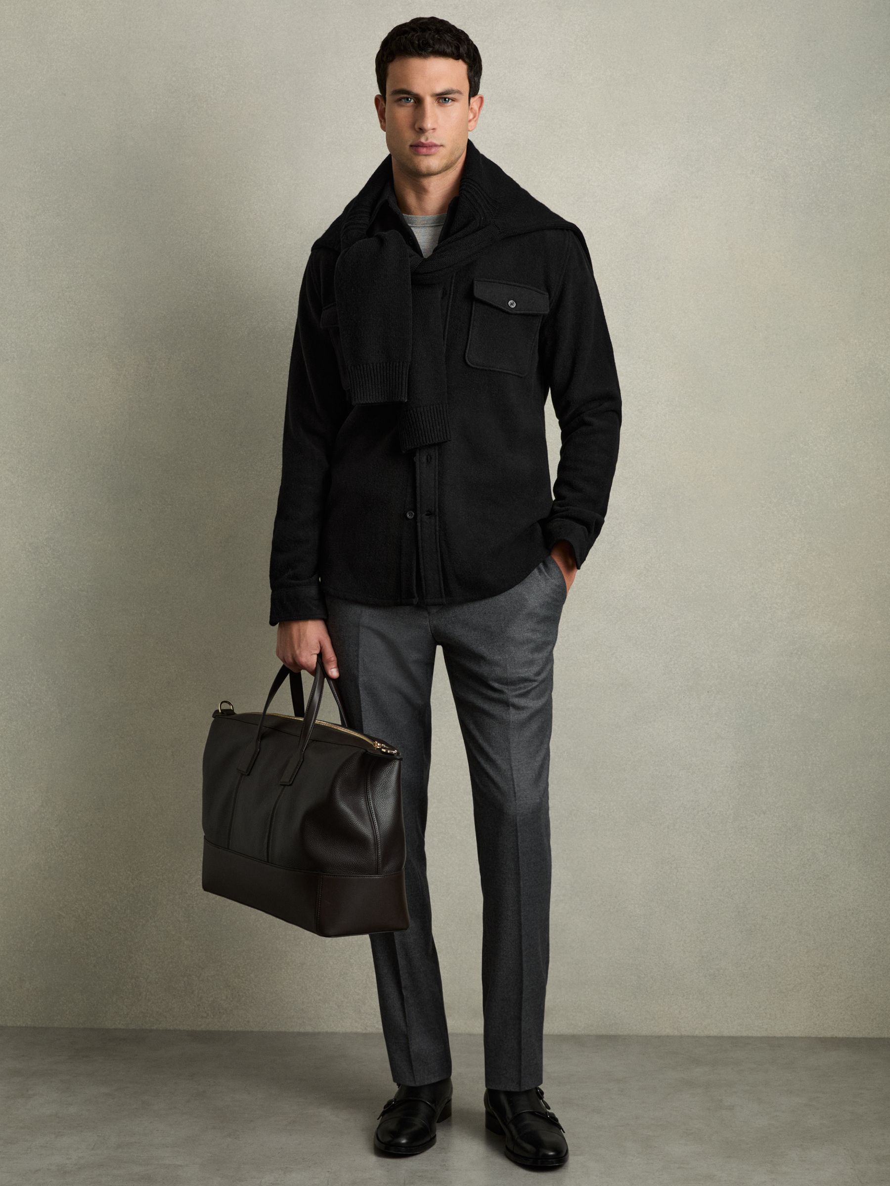 Twin-Pocket Overshirt With Wool in Black - Image 3 of 6