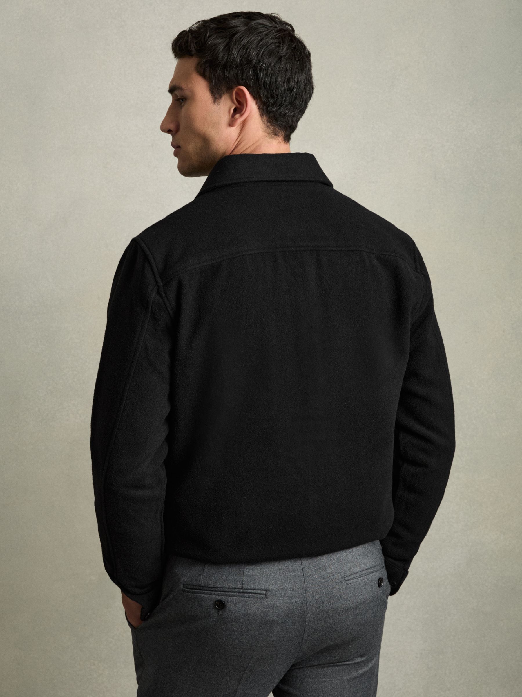 Twin-Pocket Overshirt With Wool in Black - image 5