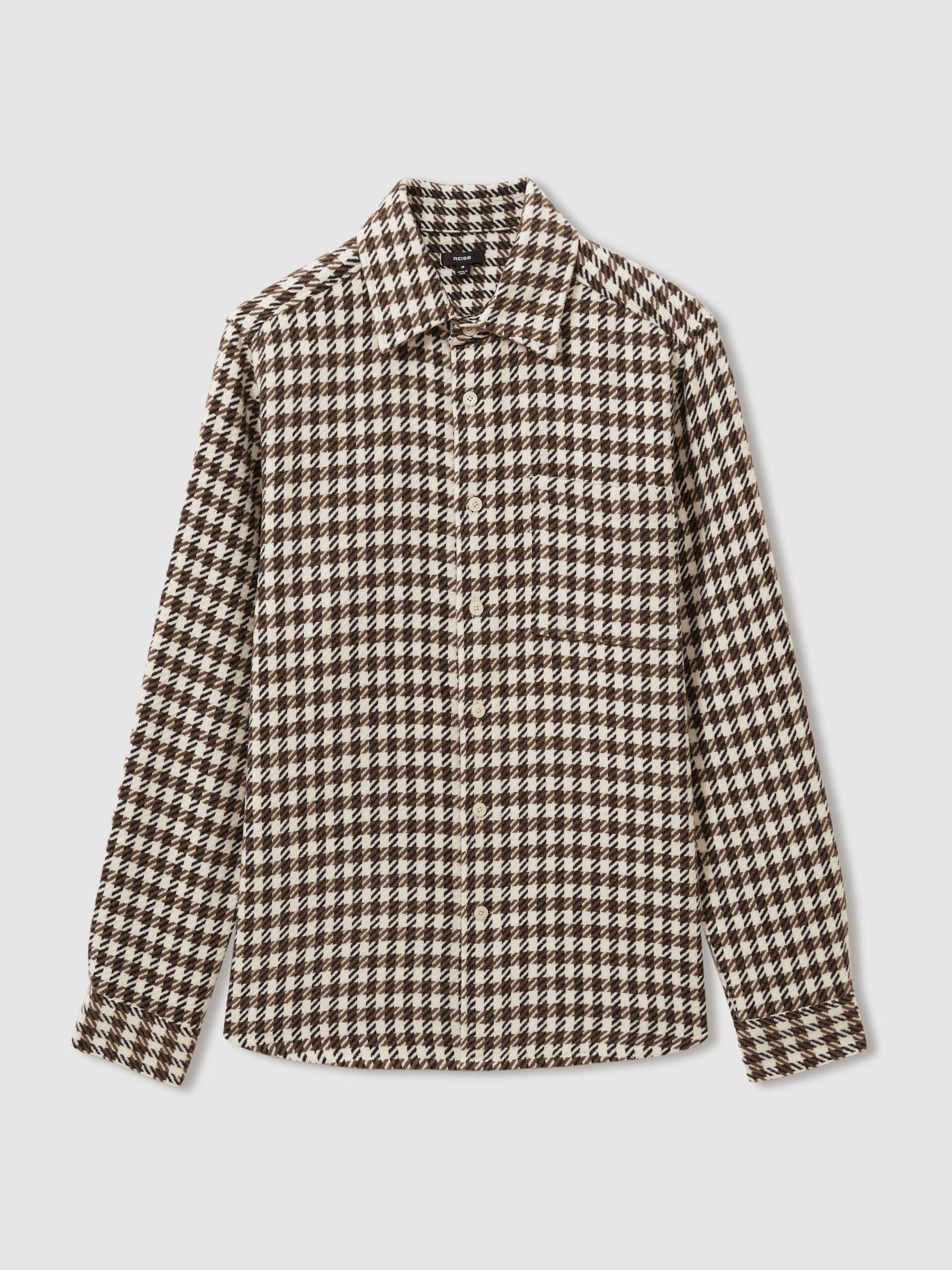 Dogtooth Overshirt with Wool in White/Brown - Image 2 of 6
