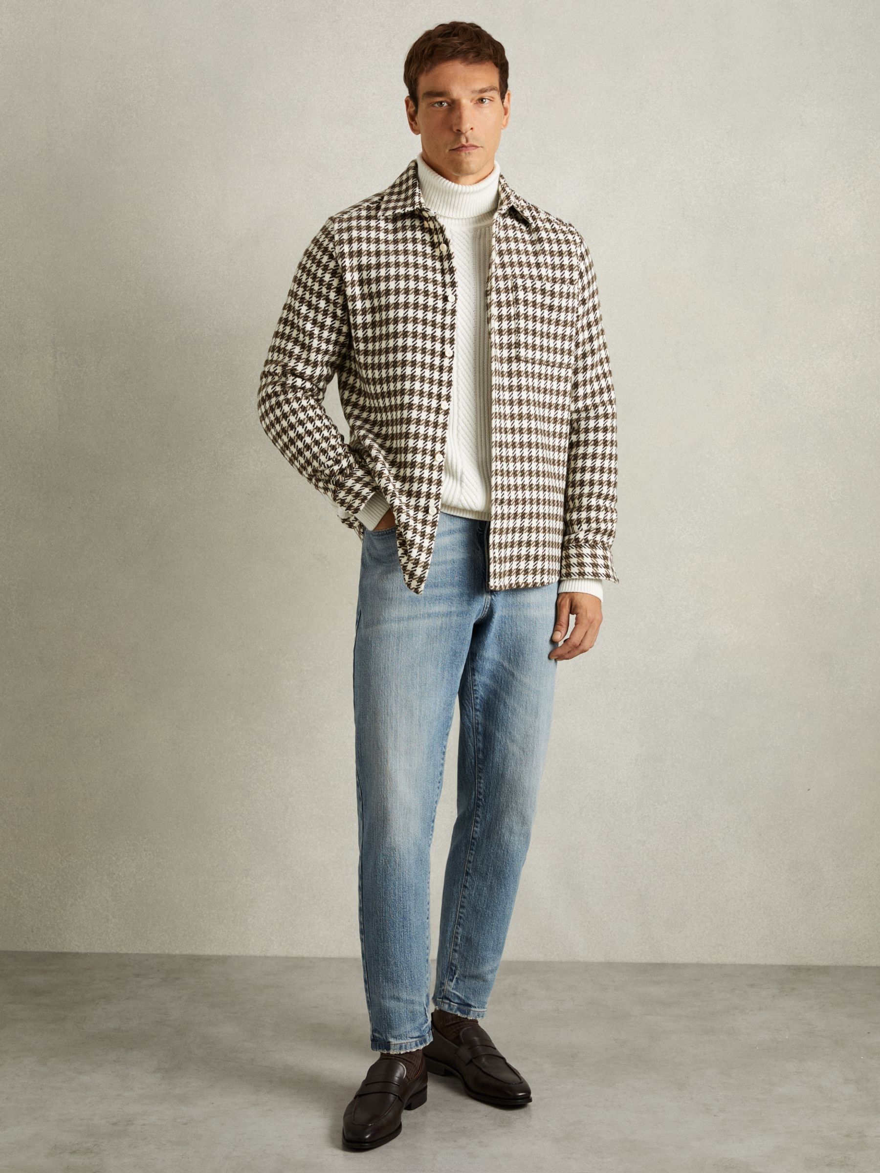 Dogtooth Overshirt with Wool in White/Brown - Image 3 of 6