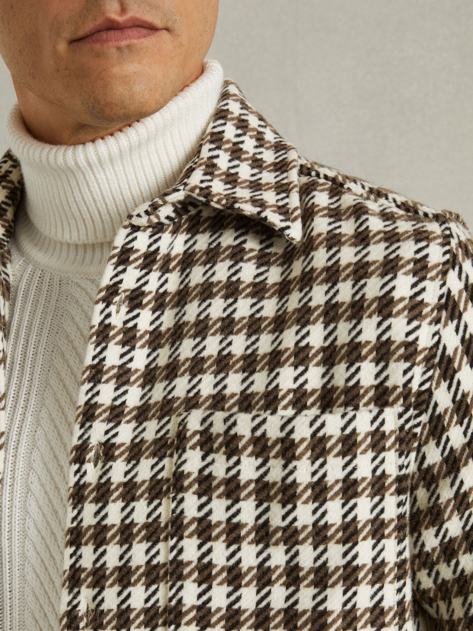 Dogtooth Overshirt with Wool in White/Brown - Image 4 of 6