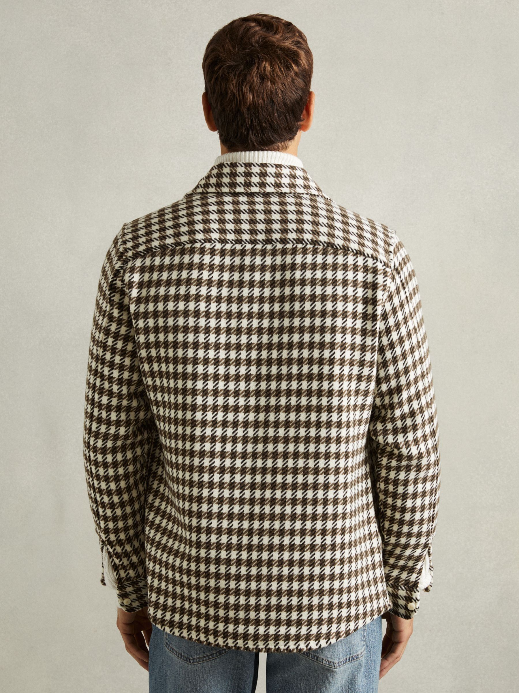Dogtooth Overshirt with Wool in White/Brown - Image 5 of 6
