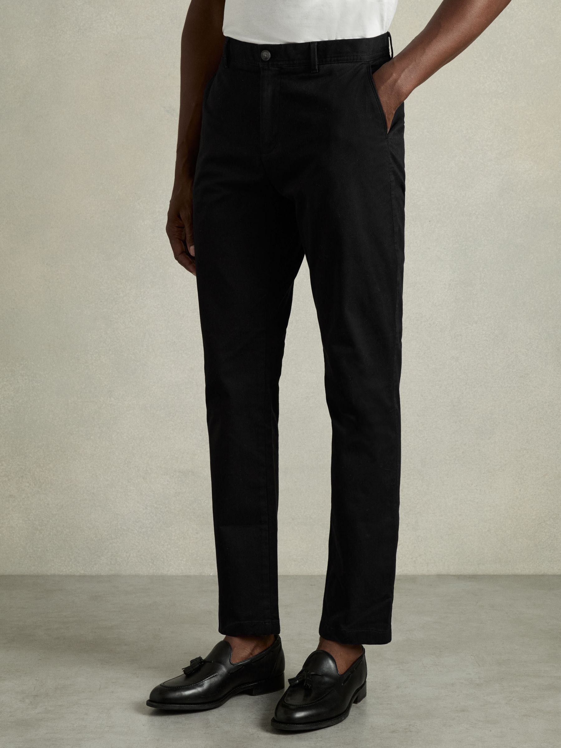 Slim Fit Washed Cotton Blend Chinos in Black - Image 3 of 6