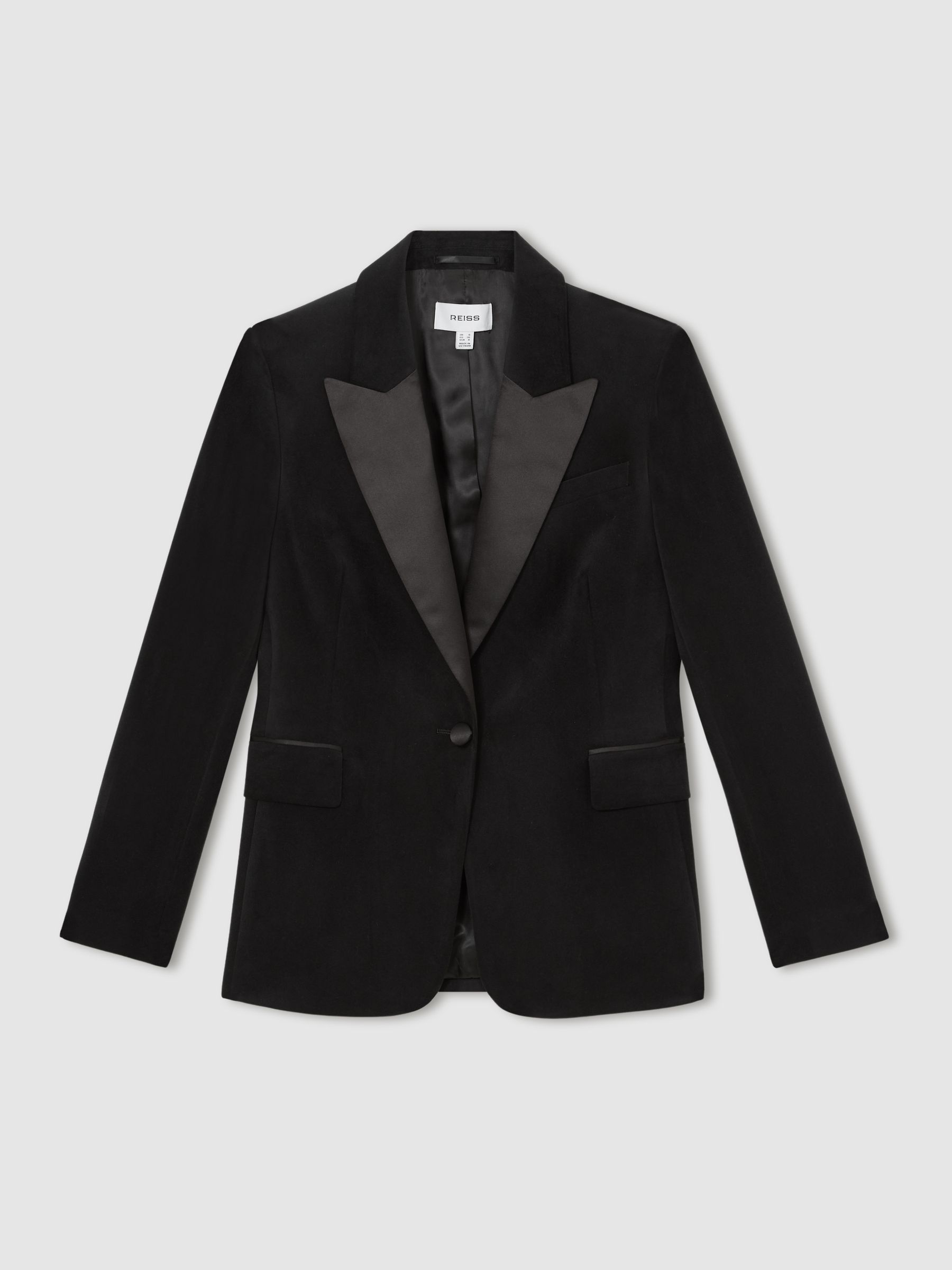 Velvet Single-Breasted Blazer in Black - Image 2 of 5