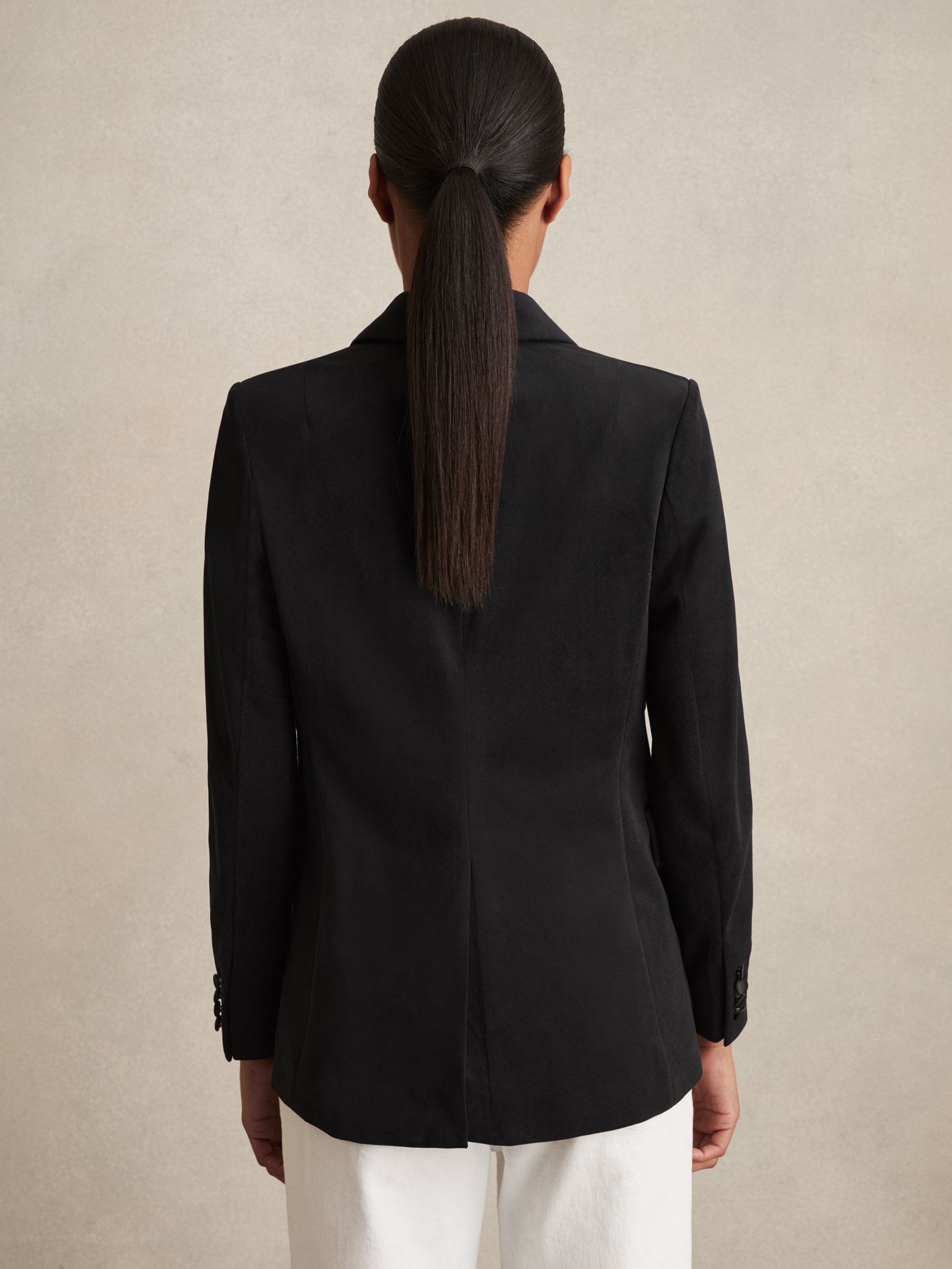 Velvet Single-Breasted Blazer in Black - Image 4 of 5