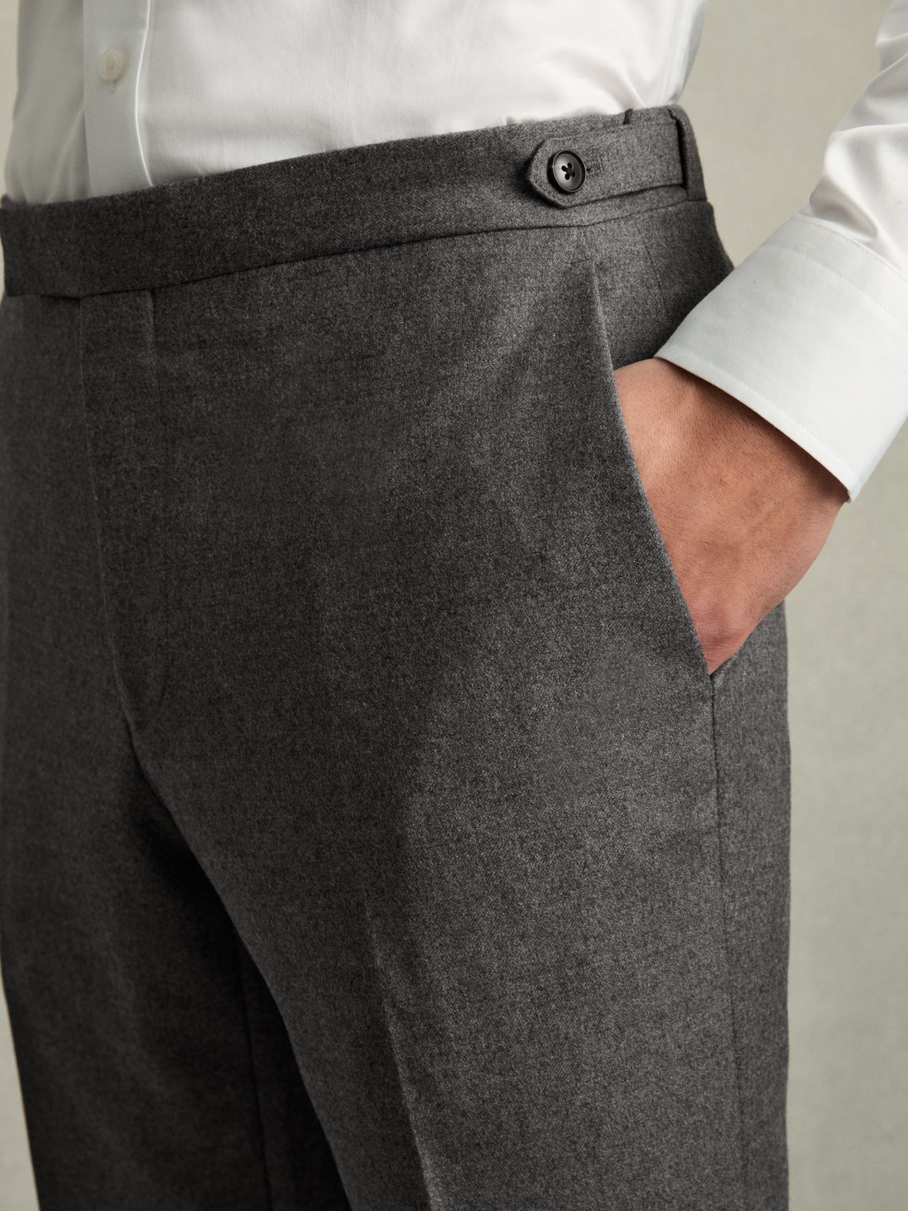 Slim-Fit Wool Blend Suit Trousers in Grey Melange - Image 6 of 8